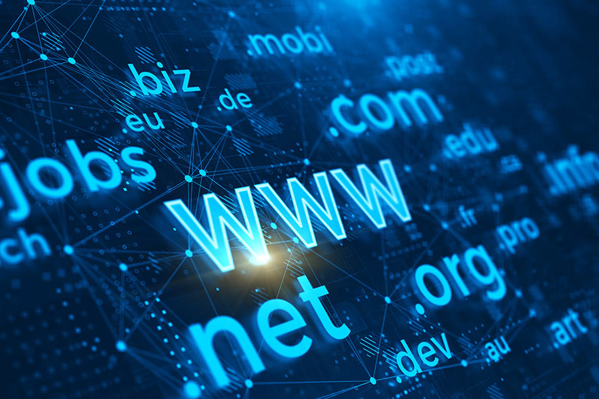 Domain names - internet and web telecommunication concept. 3d rendering