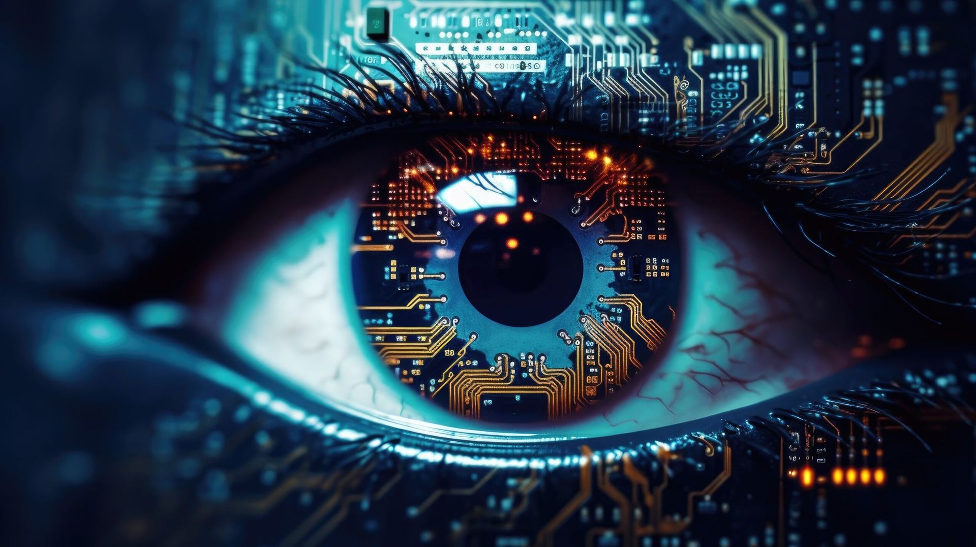 Futuristic digital eye. Cybersecurity concept. Close up of human eye with digital circuit concept. bionic eye and futuristic vision