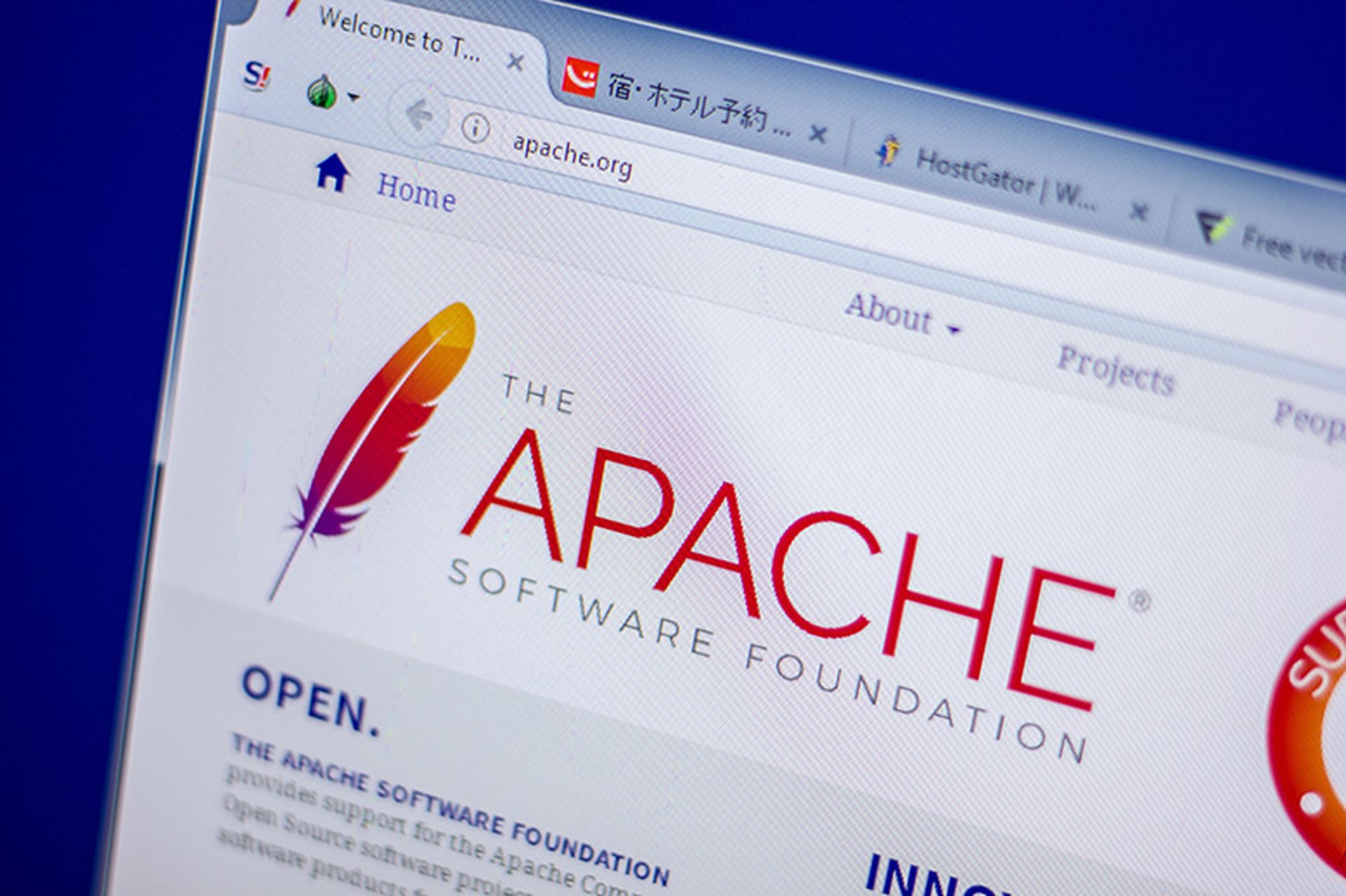 Homepage of Apache website on the display of PC