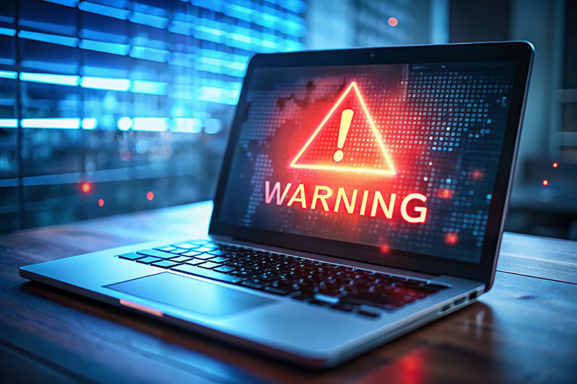 Laptop Screen Warning Alert: Cyber Attack, Virus, Malware, Spyware, System Hacked