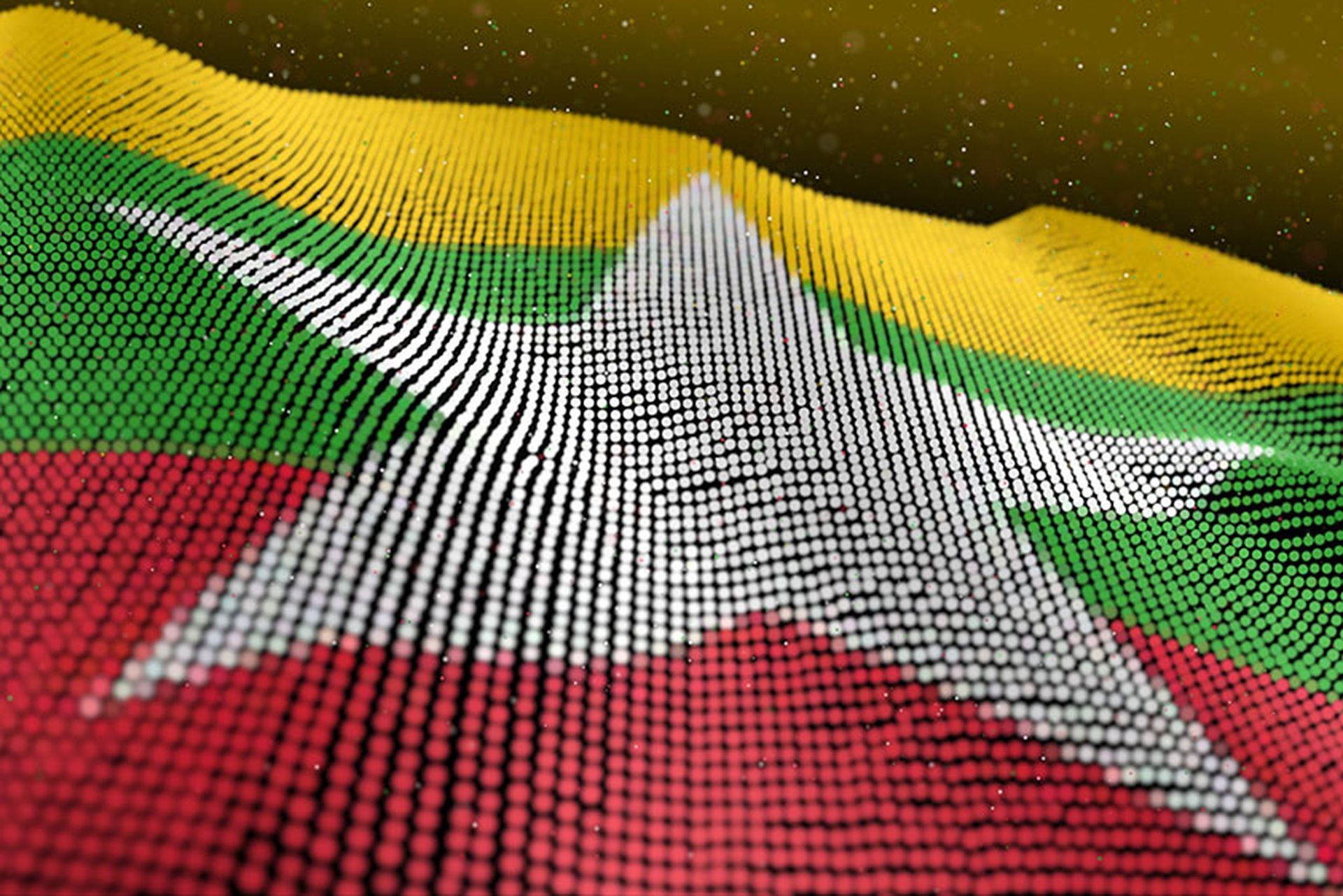 3D illustration Abstract Glowing Particle Wavy surface with Myanmar flag
