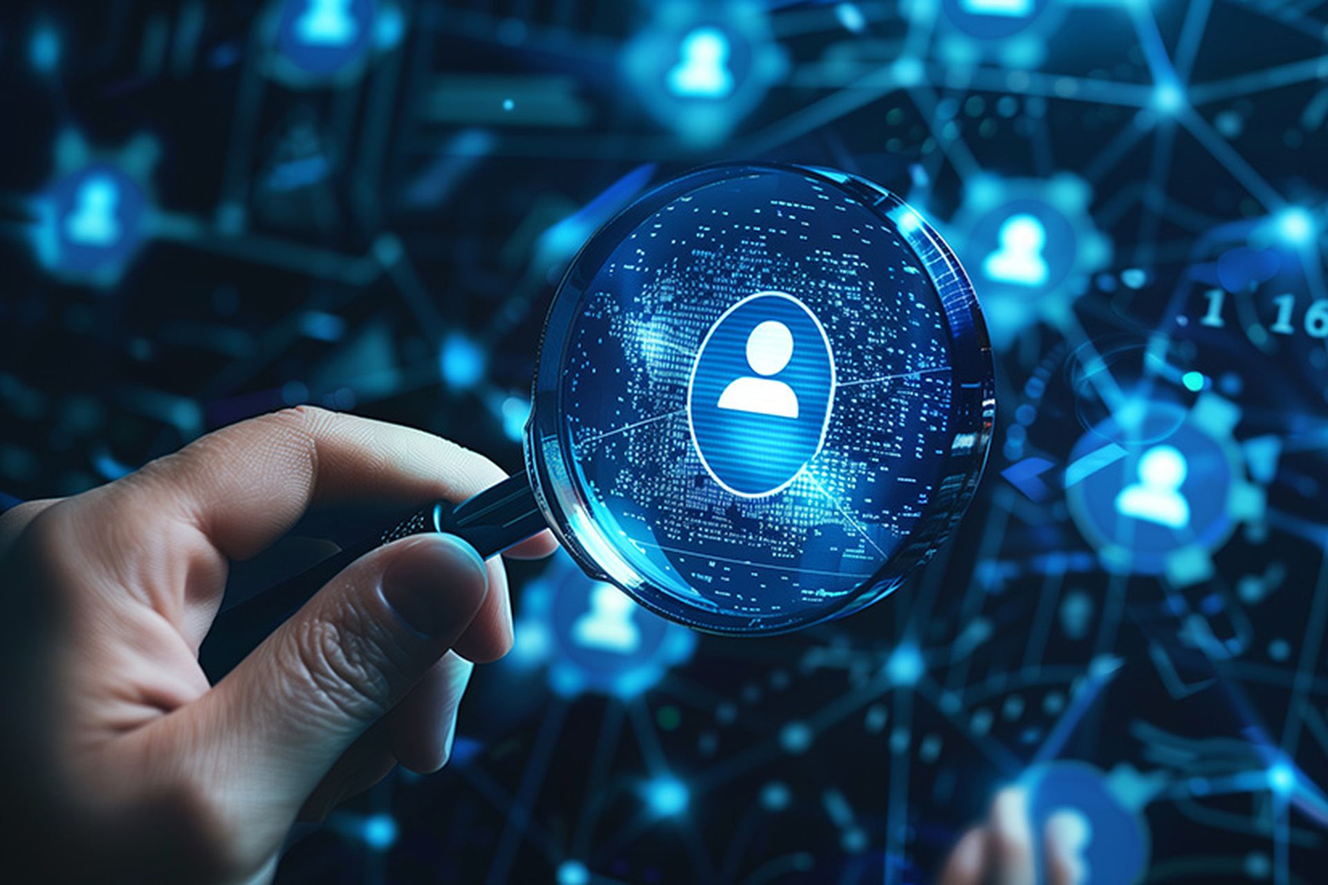 Person use magnifying glass concept, focus to identity verification system for Increase financial security and access personal financial data