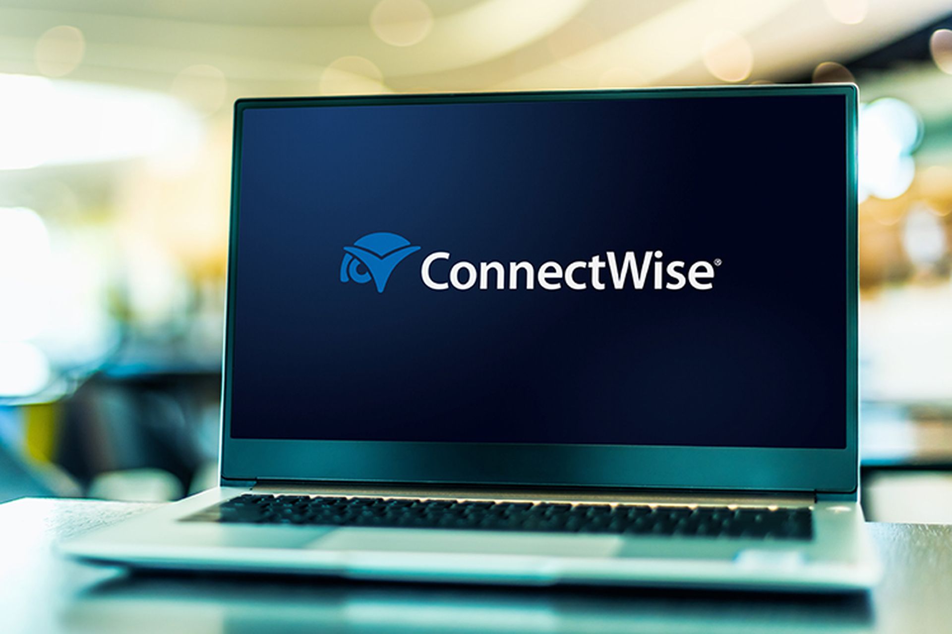 Laptop computer displaying logo of ConnectWise, a software developer based in Tampa, Florida, United States