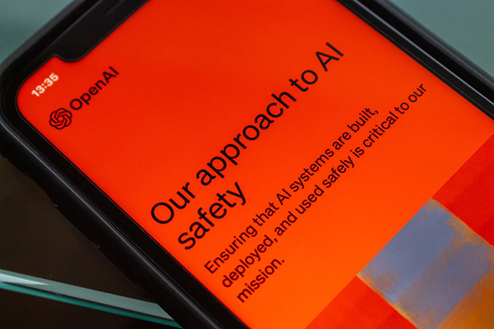 “Our approach to AI safety” article seen in an OpenAI website on an iPhone screen. OpenAI is an US artificial intelligence (AI) research laboratory