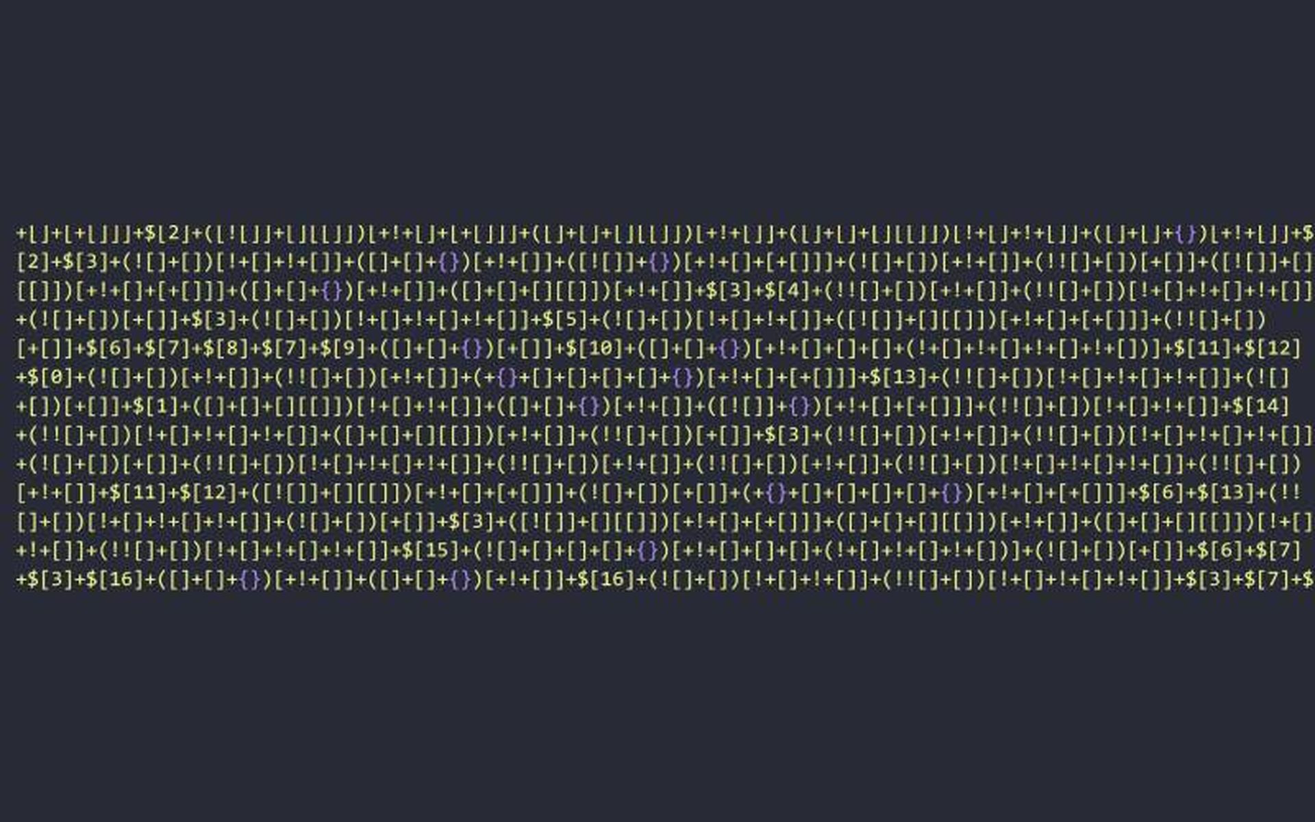 A piece of malicious JavaScript code partially obfuscated using &#8220;JSF-ck.&#8221; (Credit: Palo Alto Networks Unit 42)