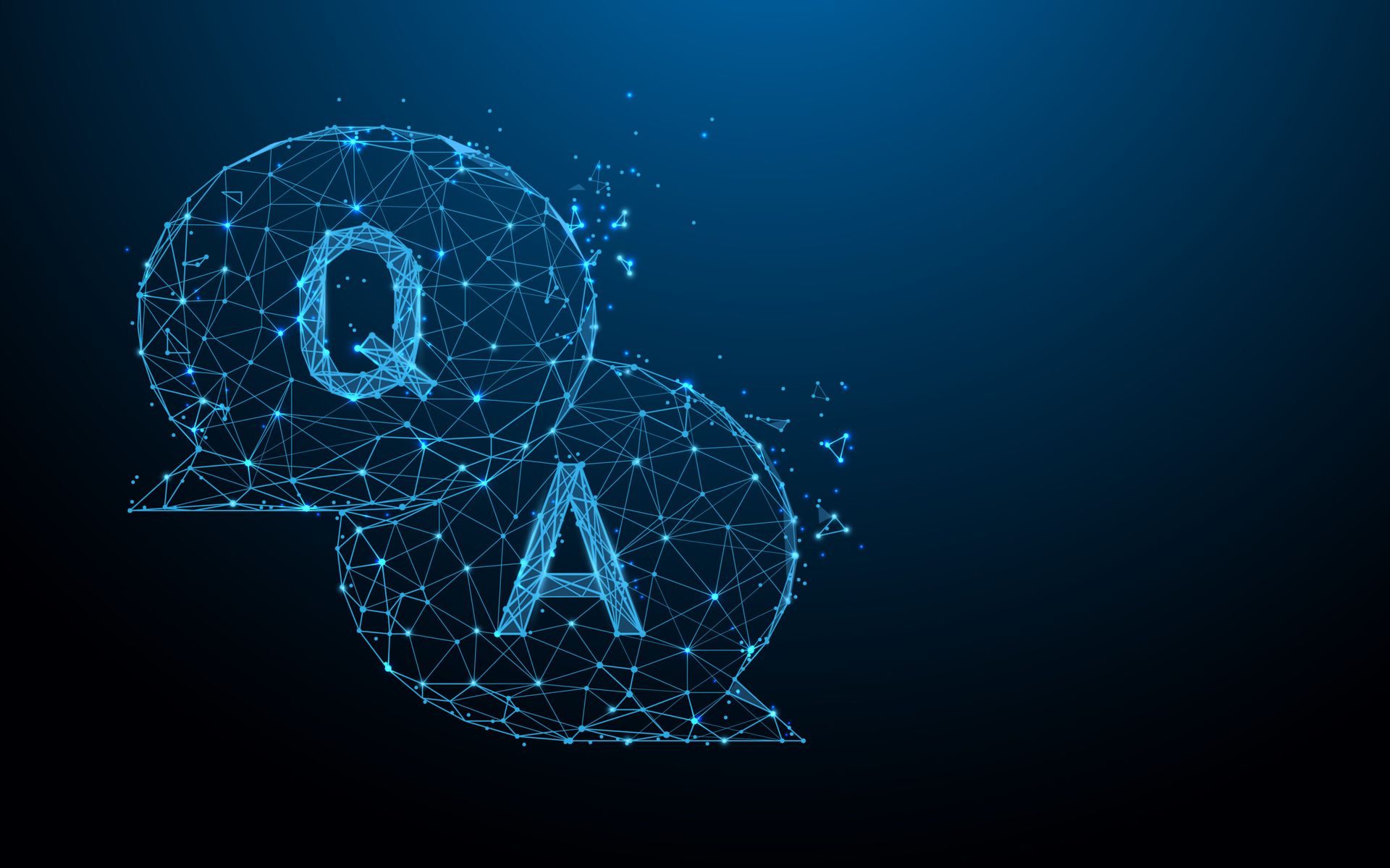 Question &amp; Answer bubble chat form lines, triangles and particle style design. Illustration vector
