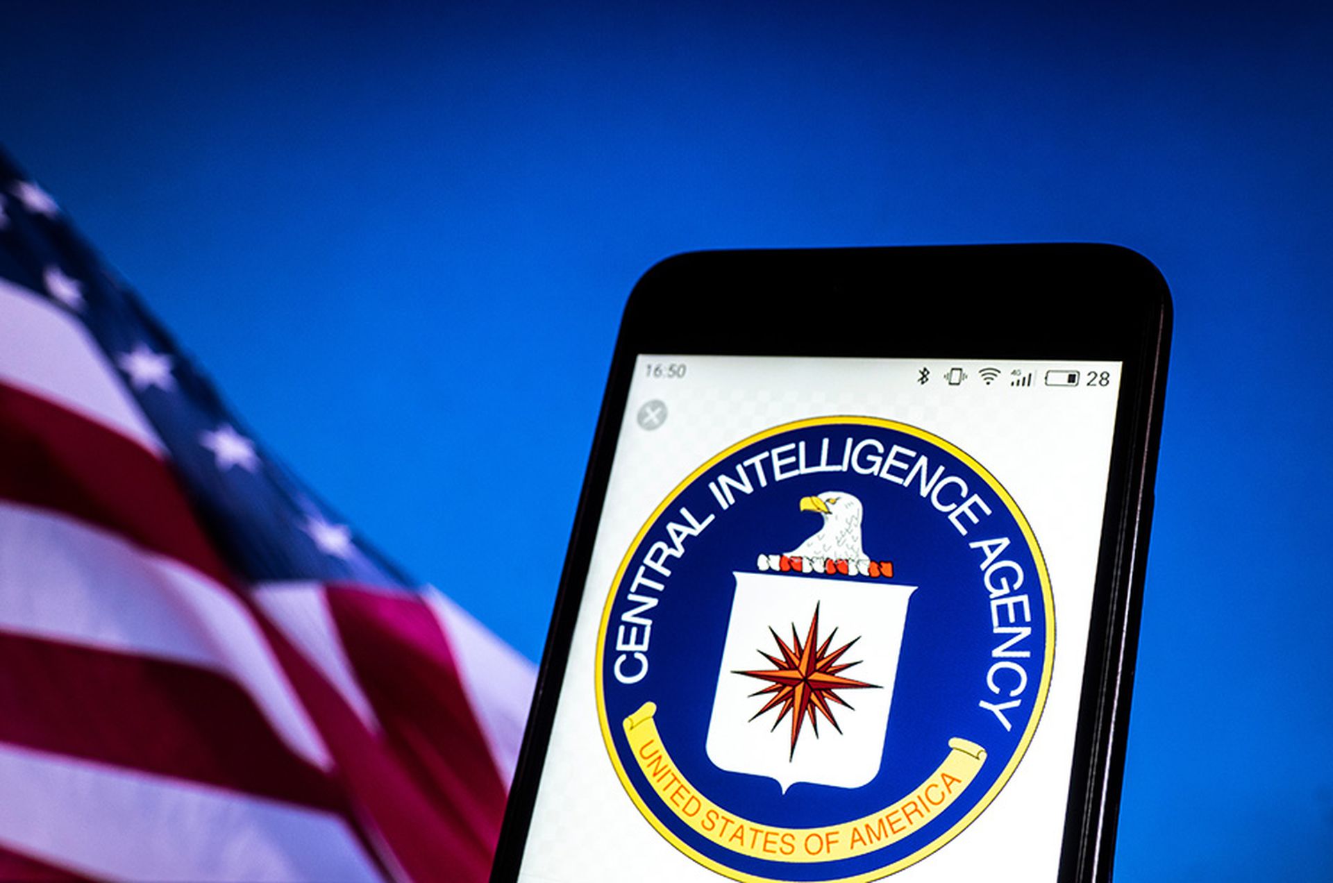 Central Intelligence Agency logo is seen on smartphone.
