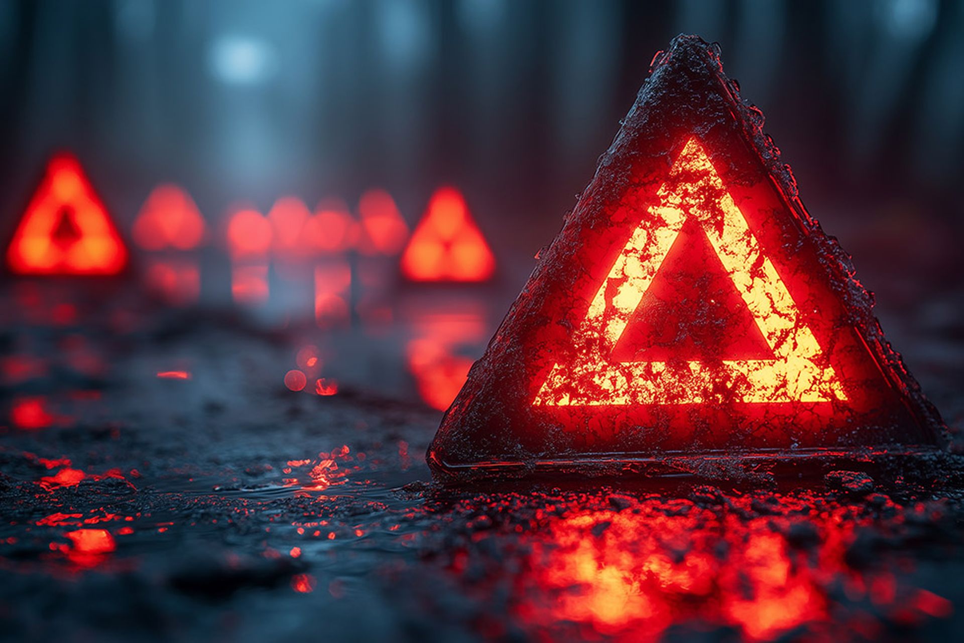 A cracked password field with warning triangles, illustrating the dangers of weak security practices