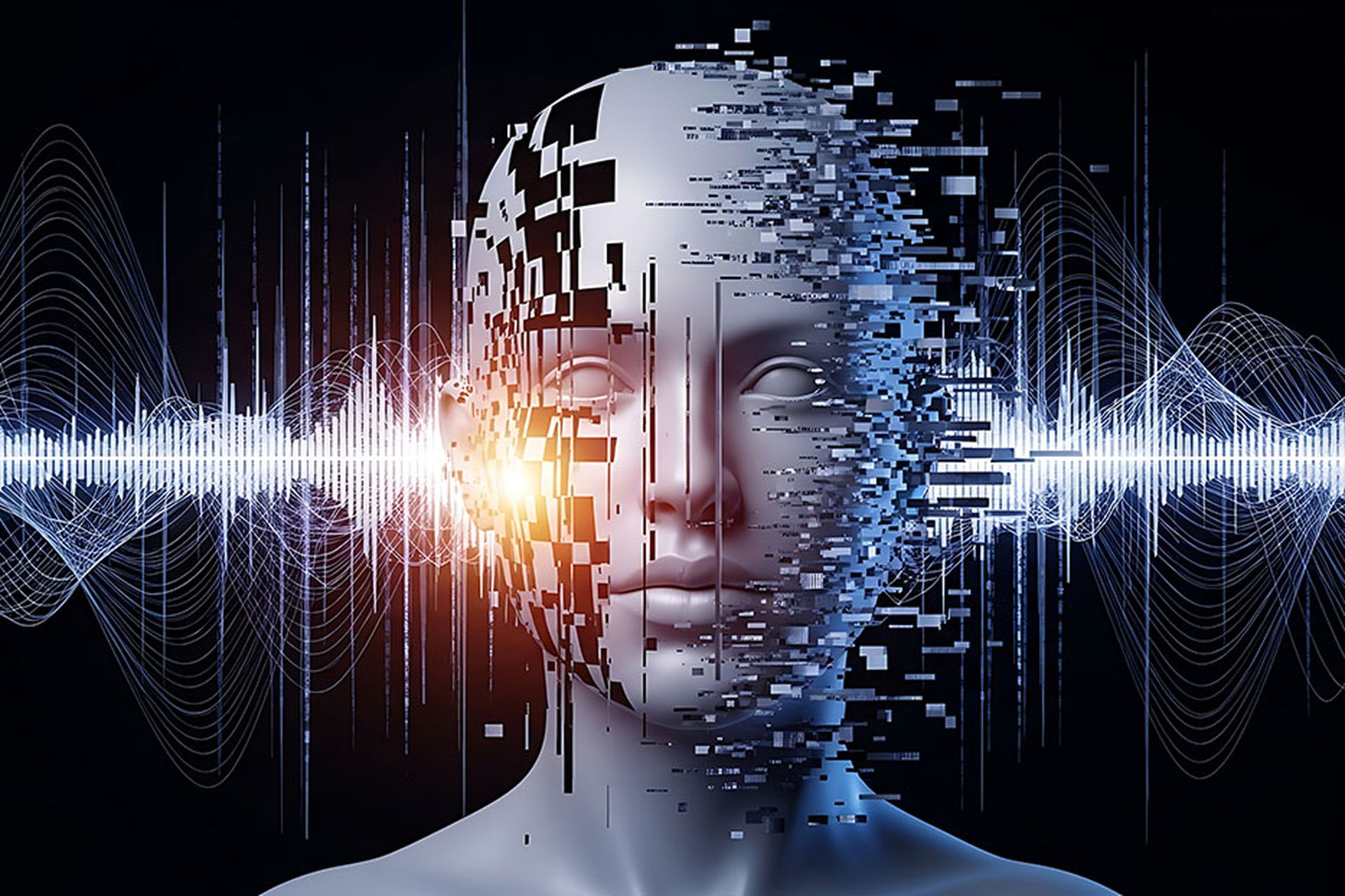 3D Illustration of Deepfake Video and Audio Technology with Digital Human Face and Sound Waves, Concept of AI Manipulation, Cybersecurity and Synthetic Media