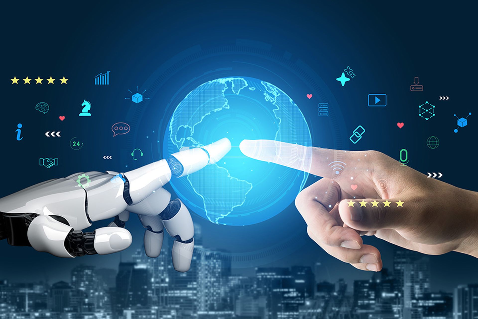 An AI powered global search engine for finding worldwide information and online services. An AI concept for internet browsing and e-commerce.