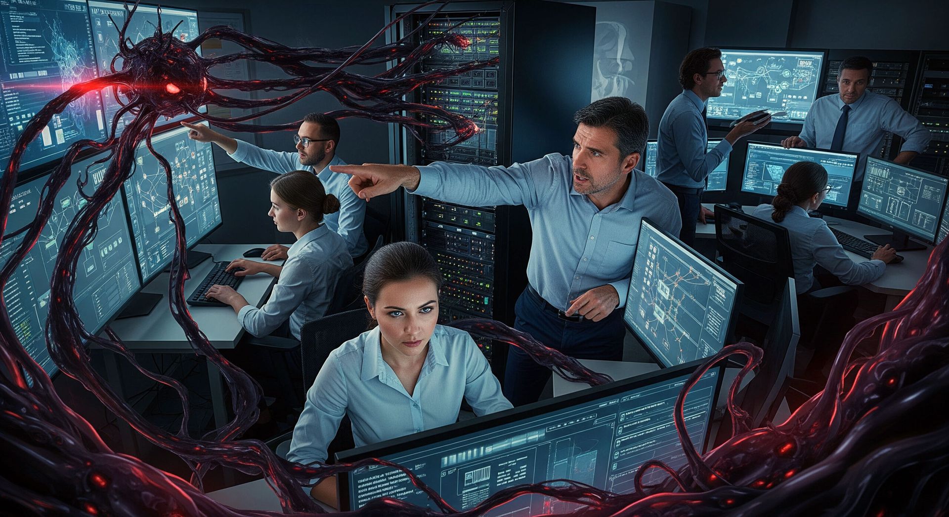 IT and security-team staffers fight to control a dark shadow spreading through their network.