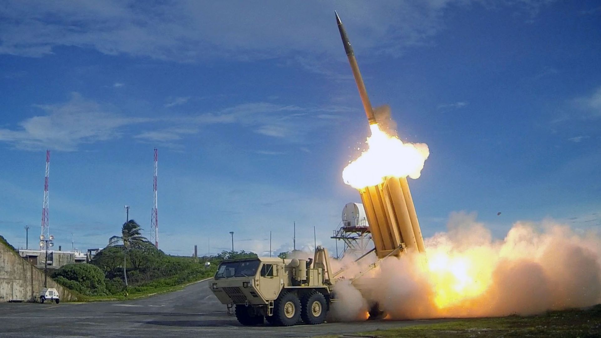 A THAAD interceptor launches from the Reagan Test Site on Kwajalein Atoll in the Marshall Islands during an intercept test, Sept. 10, 2013.