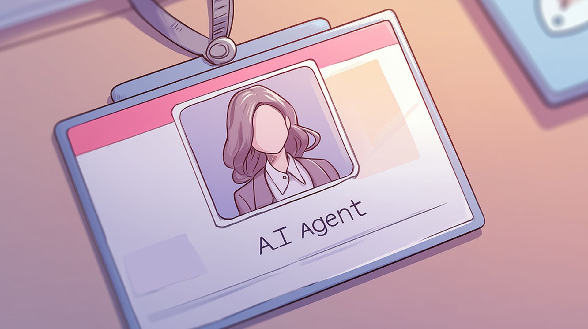 AI Agent assistance concept, ID badge depicting an AI agent with no facial identity.