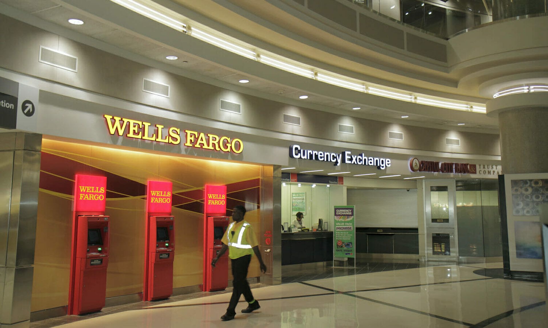 String of ATMs seen at Hartsfield-Jackson Atlanta International Airport. A trojan infected NCR Corporation, potentially posing a supply chain risk to customers of the popular point-of-sale and ATM software developer.(Photo by: Jeffrey Greenberg/Universal Images Group via Getty Images)