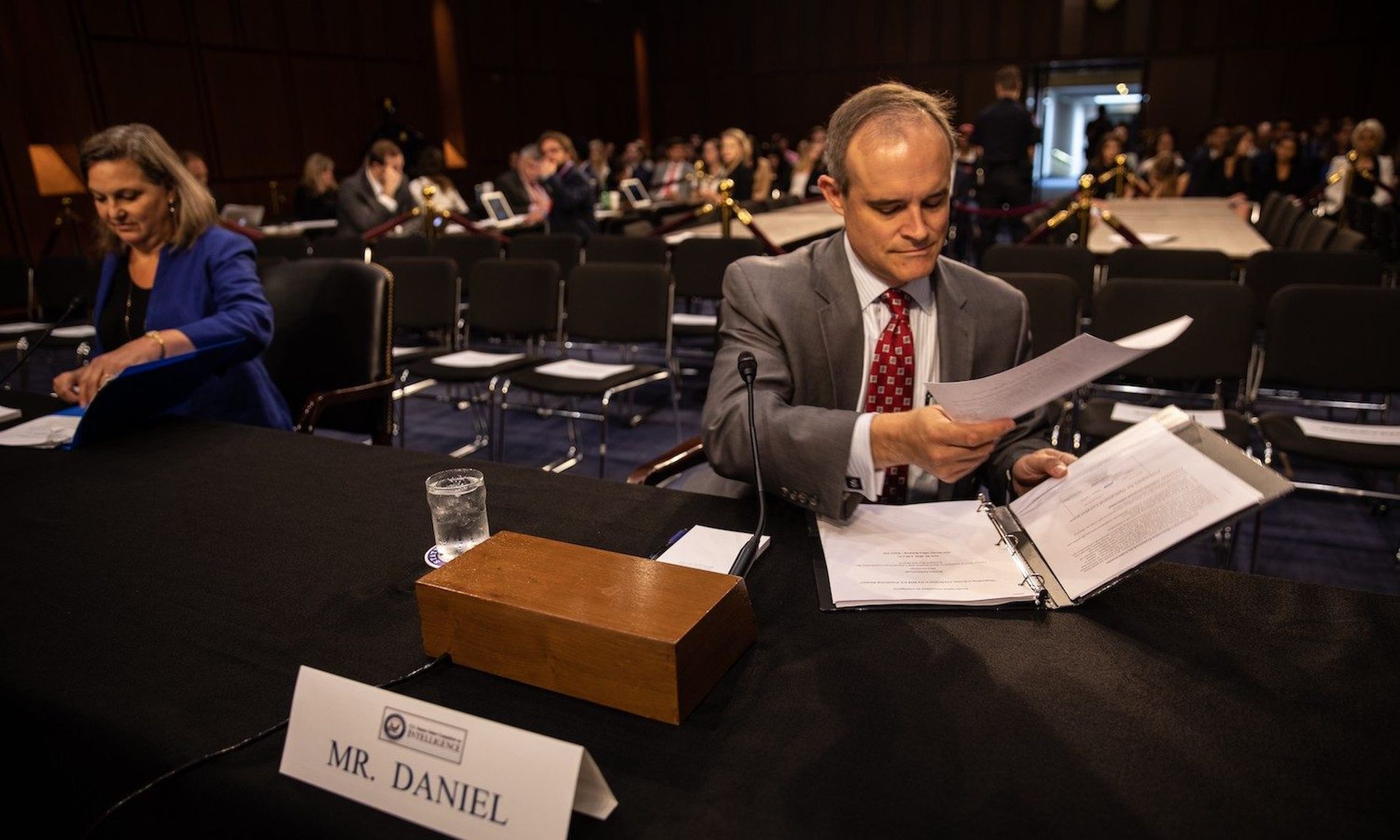 Former White House cybersecurity coordinator Michael Daniel (R) testifies during a hearing on policy response to Russian interference in the 2016 U.S. elections. Daniel is now chief executive of the Cyber Threat Alliance. (Photo by Yasin Ozturk/Anadolu Agency/Getty Images)