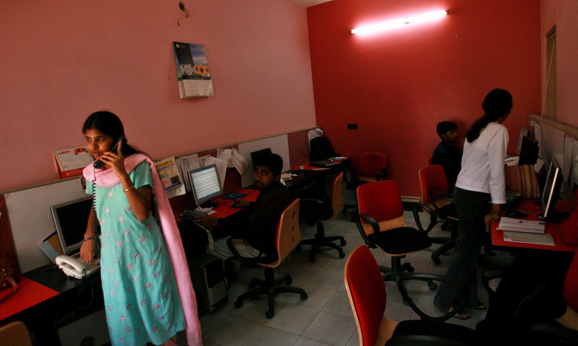 Employees work at an Indian startup headquarters April 12, 2008 in Bangalore, India. India is among the countries how various countries contending with this gender disparity like the U.S.  (Photo by Uriel Sinai/Getty Images)