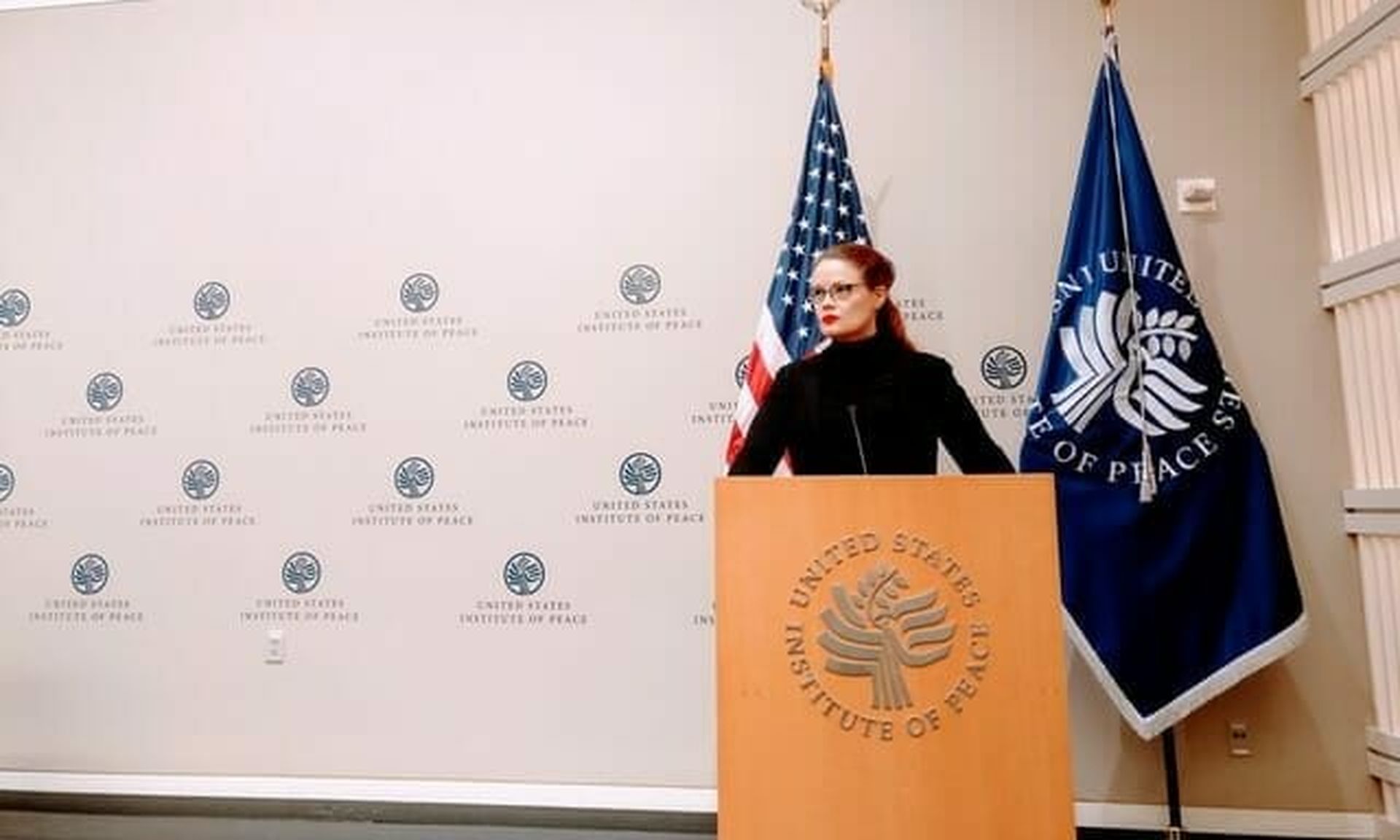 Tarah Wheeler, cybersecurity policy fellow at New America, speaks at the U.S. Institute of Peace.