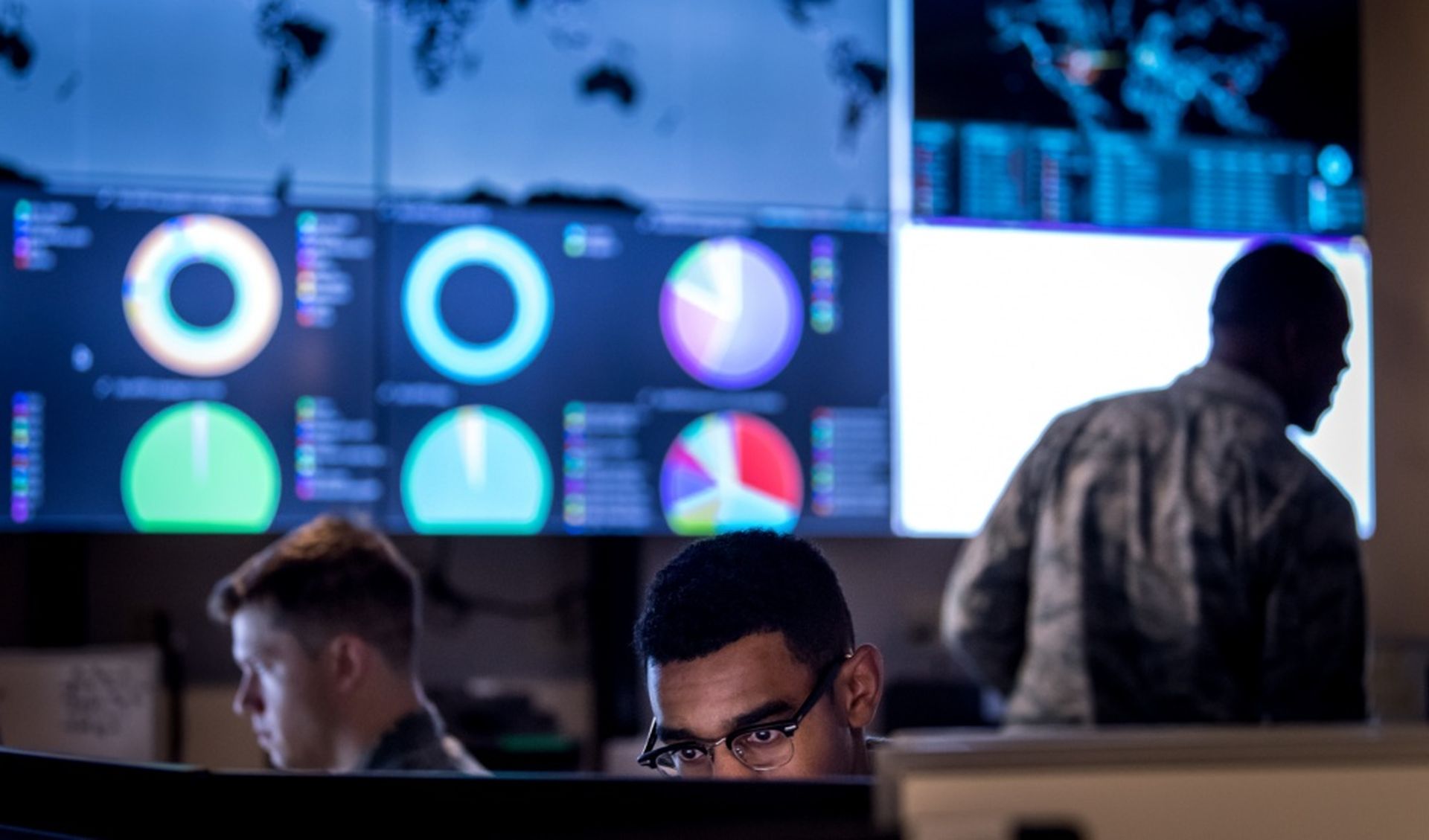 Cyber warfare operators  configure a threat intelligence feed for daily watch at Warfield Air National Guard Base, Middle River, Md. The Biden Administration has focused a lot of efforts on security federal systems, but many of the efforts have potential for trickle down impact.(U.S. Air Force photo by J.M. Eddins Jr.)