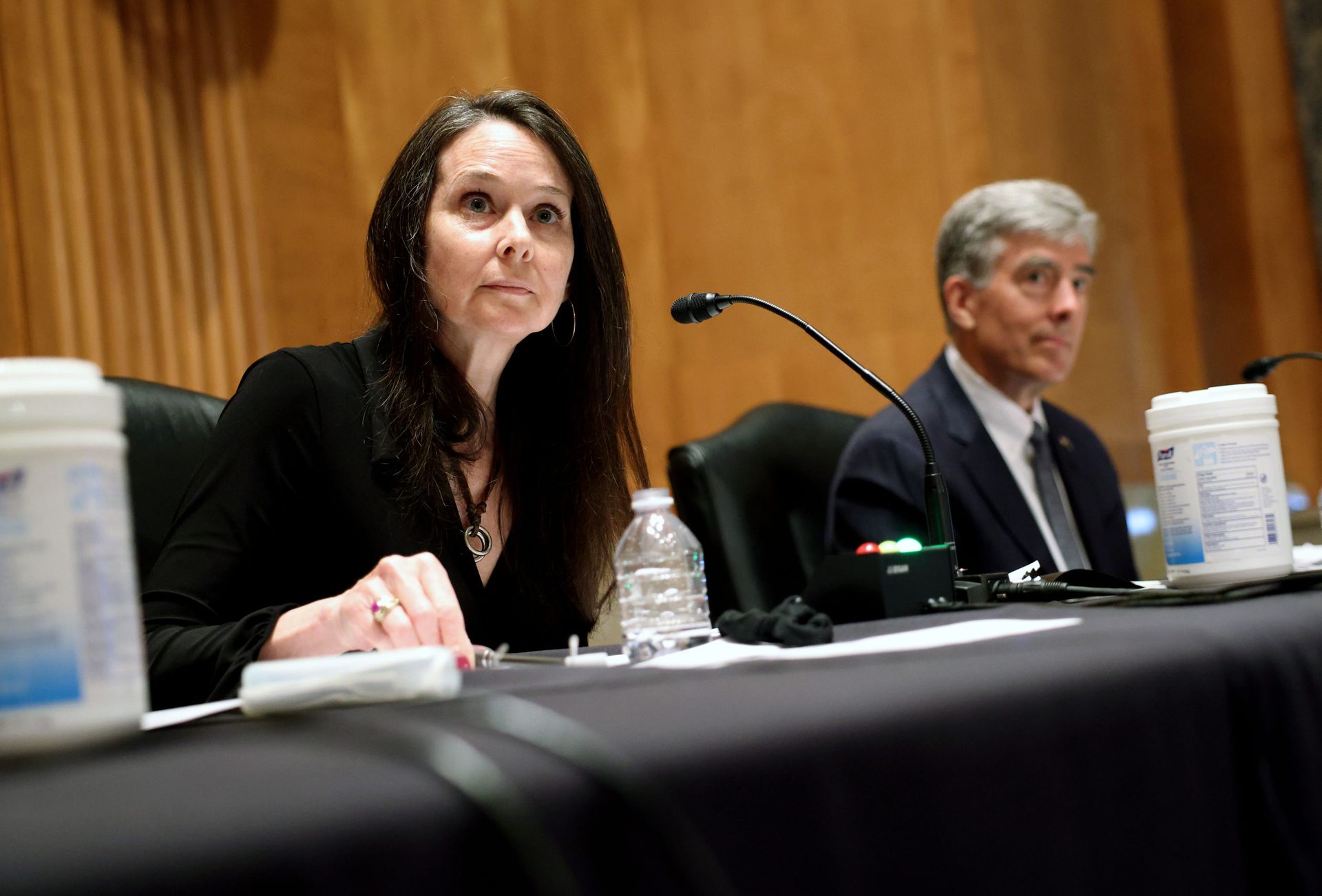 Jen Easterly, left, director of the Homeland Security Cybersecurity and Infrastructure Security Agency, and Chris Inglis, national cyber director, testify during their confirmation hearing before the Senate Homeland Security and Governmental Affairs Committee on June 10, 2021, in Washington. Federal cybersecurity officials made the case for why the...