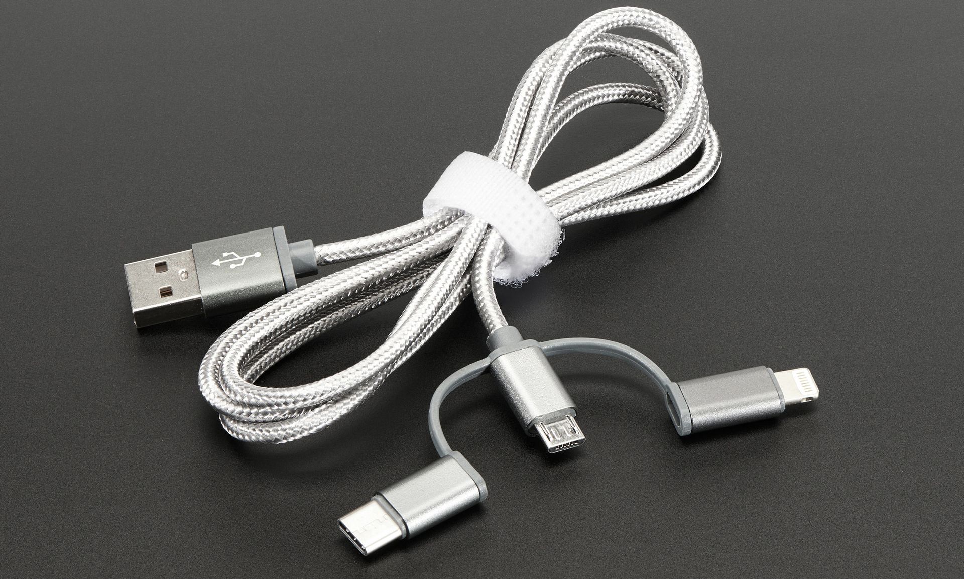 A USB 3-in-1 sync and charge cable is seen. Researchers will speak about planned in the robotics market at Thursday&#8217;s Black Hat. (&#8220;USB 3-in-1 Sync and Charge Cable &#8211; Micro B / Type-C / Lightning&#8221; by adafruit is licensed under CC BY-NC-SA 2.0)