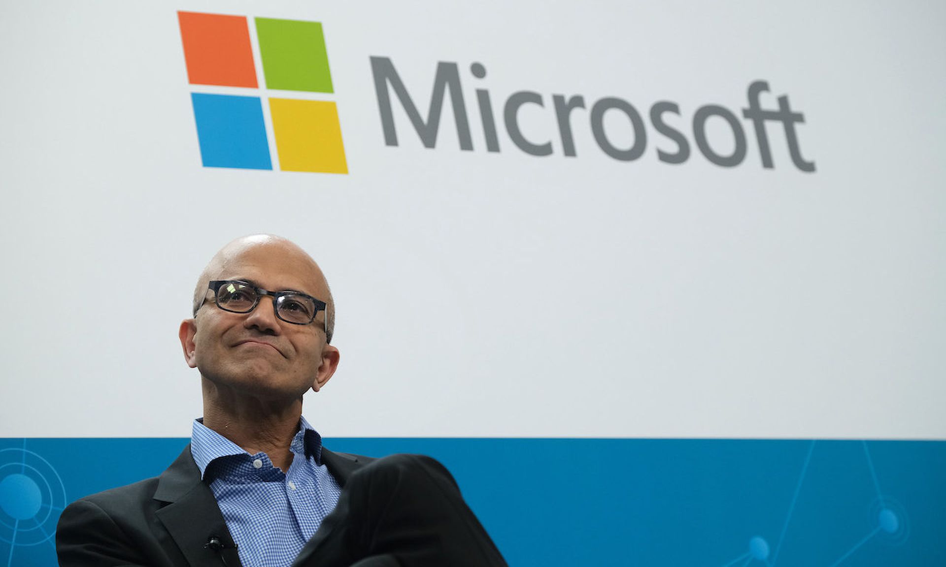 Satya Nadella, CEO of Microsoft, speaks to the media in February 27, 2019 in Berlin, Germany. (Photo by Sean Gallup/Getty Images)