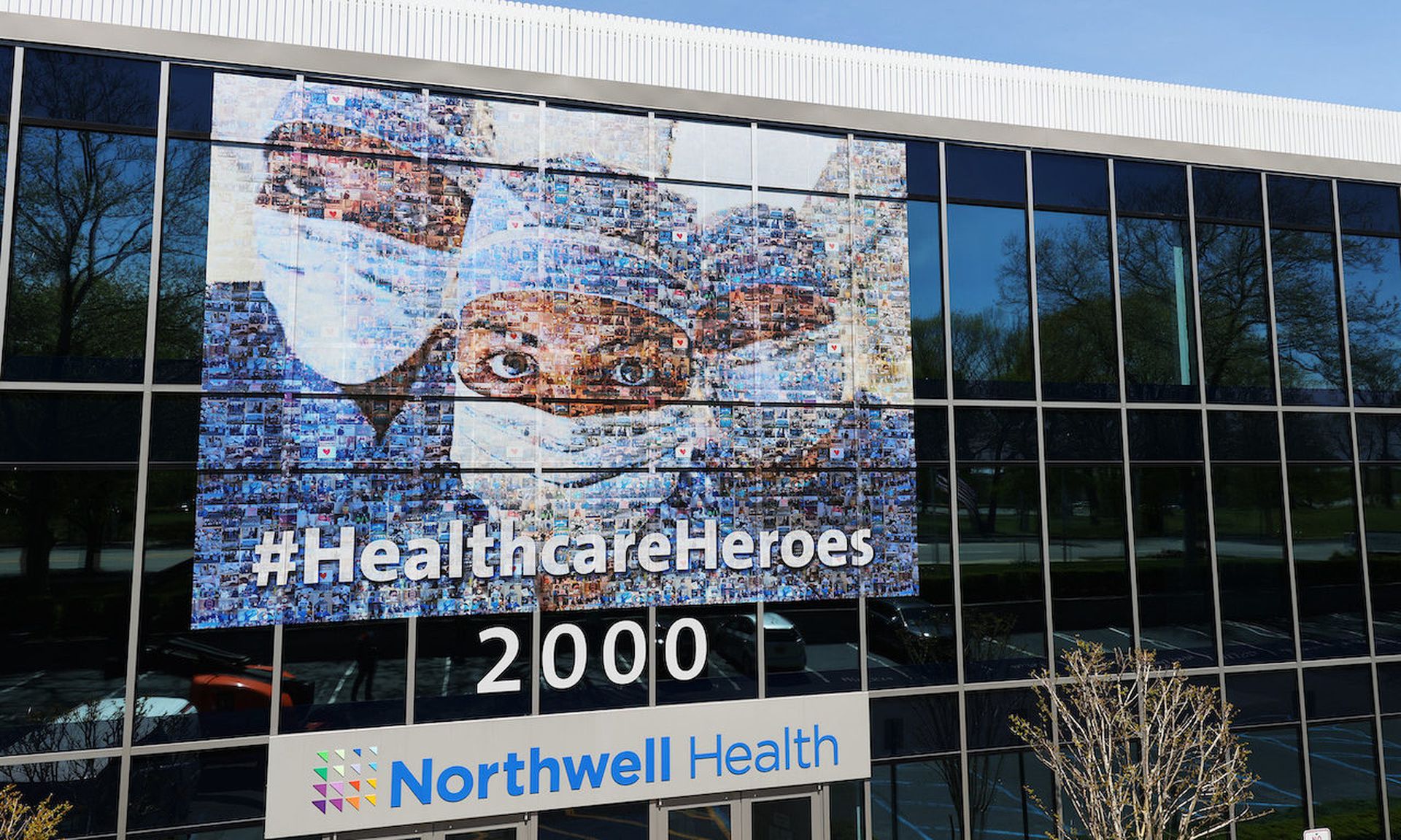 A mural on a Northwell Healthcare building features first responders and healthcare workers who are on the frontlines during the COVID-19 pandemic on May 05, 2020 in  New Hyde Park, New York.   (Photo by Al Bello/Getty Images)