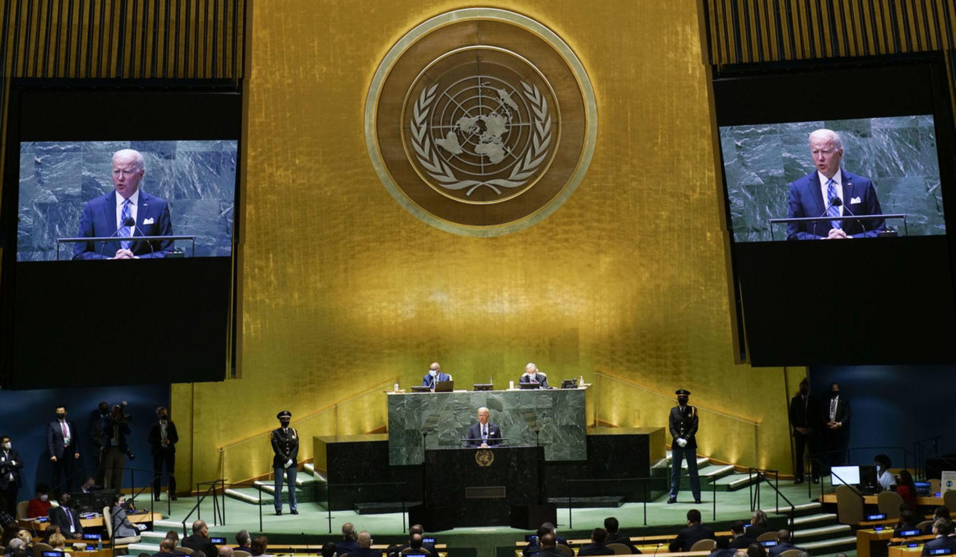 U.S. President Joe Biden addresses the 76th Session of the U.N. General Assembly on September 21, 2021 at U.N. headquarters in New York City. The White House is convening a two-day summit with 30 nations to discuss ways to improve ways to disrupt ransomware criminals and improve defensive resilience. (Photo by Eduardo Munoz-Pool/Getty Images)