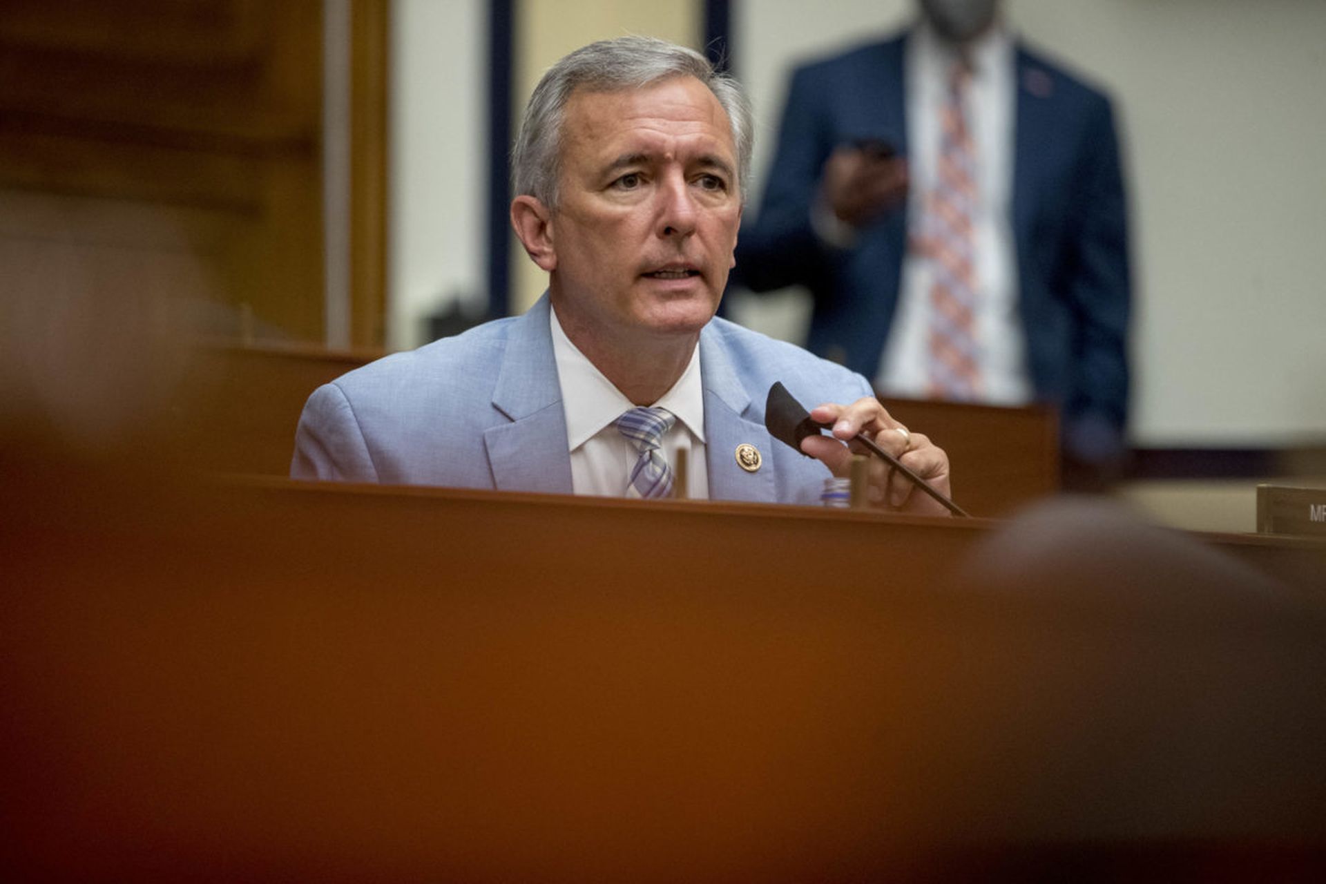Rep. John Katko, (R-NY), questions Federal Emergency Management Agency Administrator Peter Gaynor as he testifies before a House Committee on Homeland Security meeting on Capitol Hill, July 22, 2020 in Washington, DC. He and Rep. Abigail Spanberger, D-Va, introduced legislation that would define &#8220;systemically important&#8221; parts of critica...