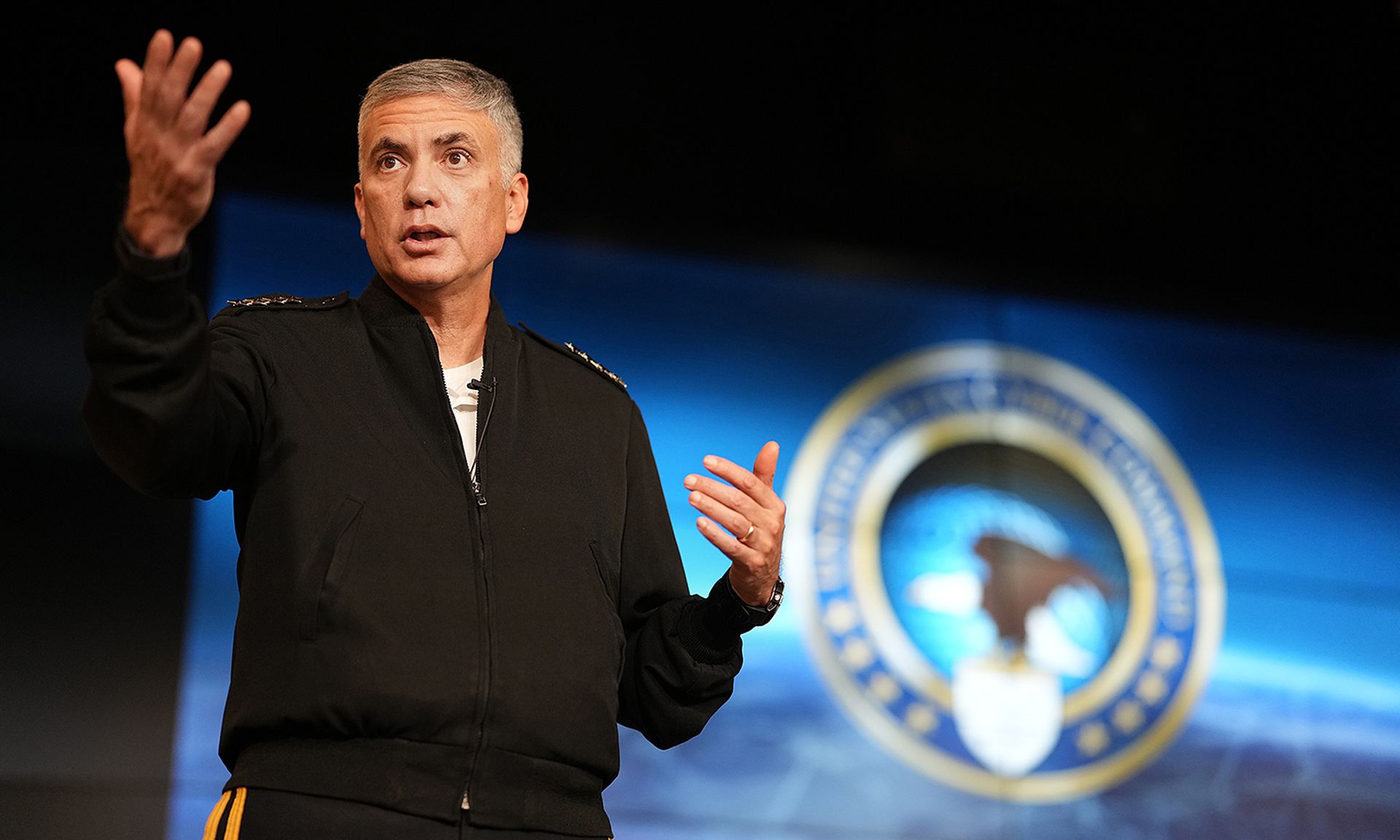 Gen. Paul M. Nakasone, U.S. Cyber Command  commander and National Security Agency director, presents opening remarks for the 10th annual Reserve Component Summit at Fort George G. Meade, Md., Aug. 20, 2021. (Josef Cole/Cyber Command)