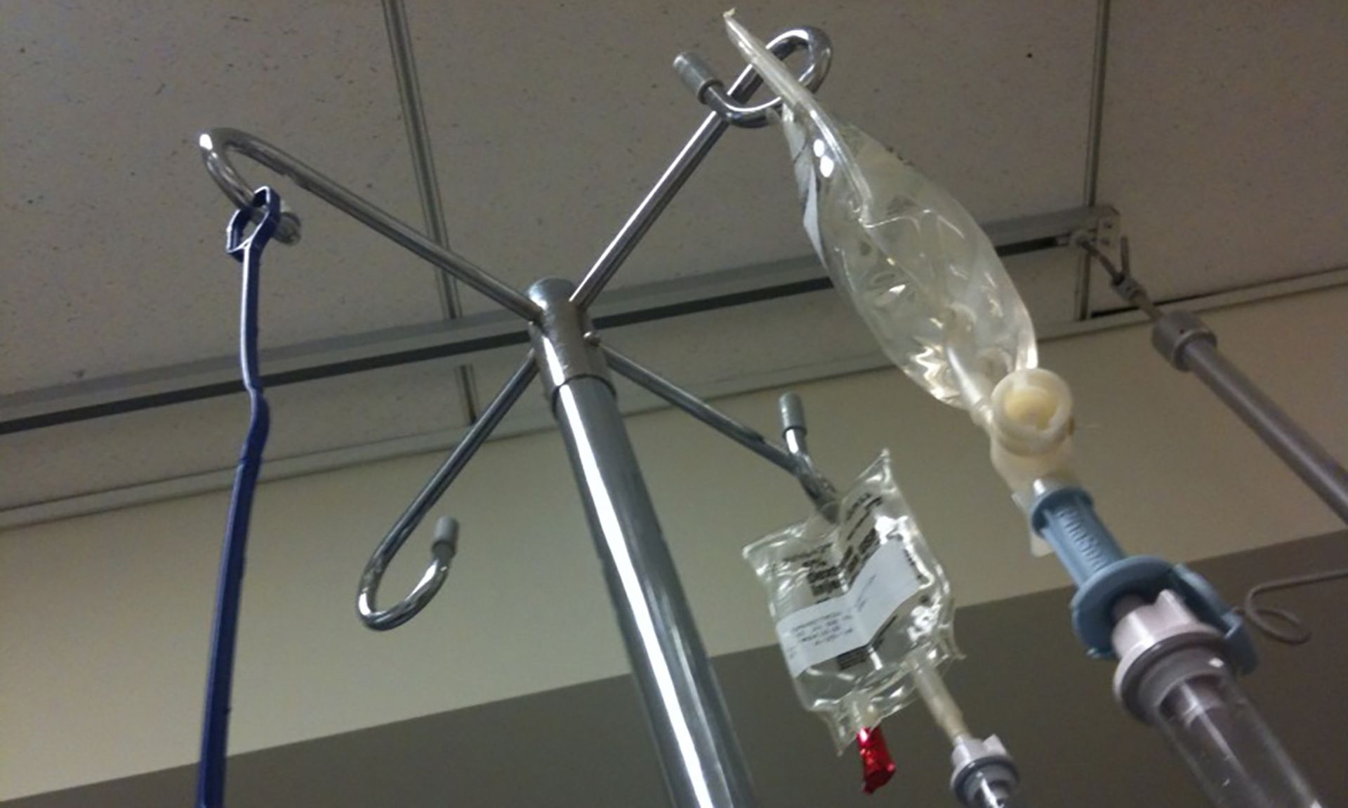 CISA issued an alert for Fresenius Kabi Agilia Connect Infusion Systems. Pictured: A cropped image of IV drips. (&#8220;Not a coat rack&#8221; by kbrookes is licensed under CC BY-NC-ND 2.0)