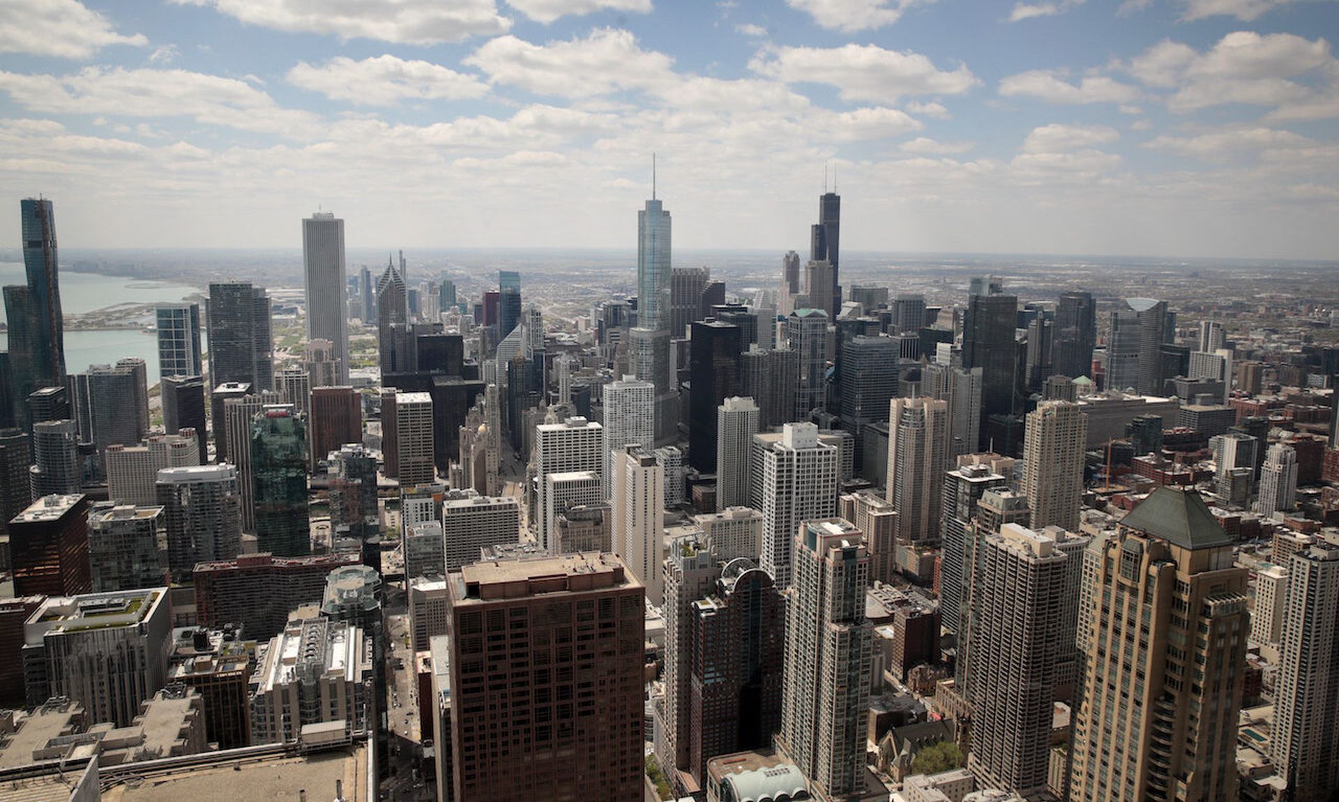 A view from the 360 Chicago observation deck shows the city skyline. (Photo by Scott Olson/Getty Images)