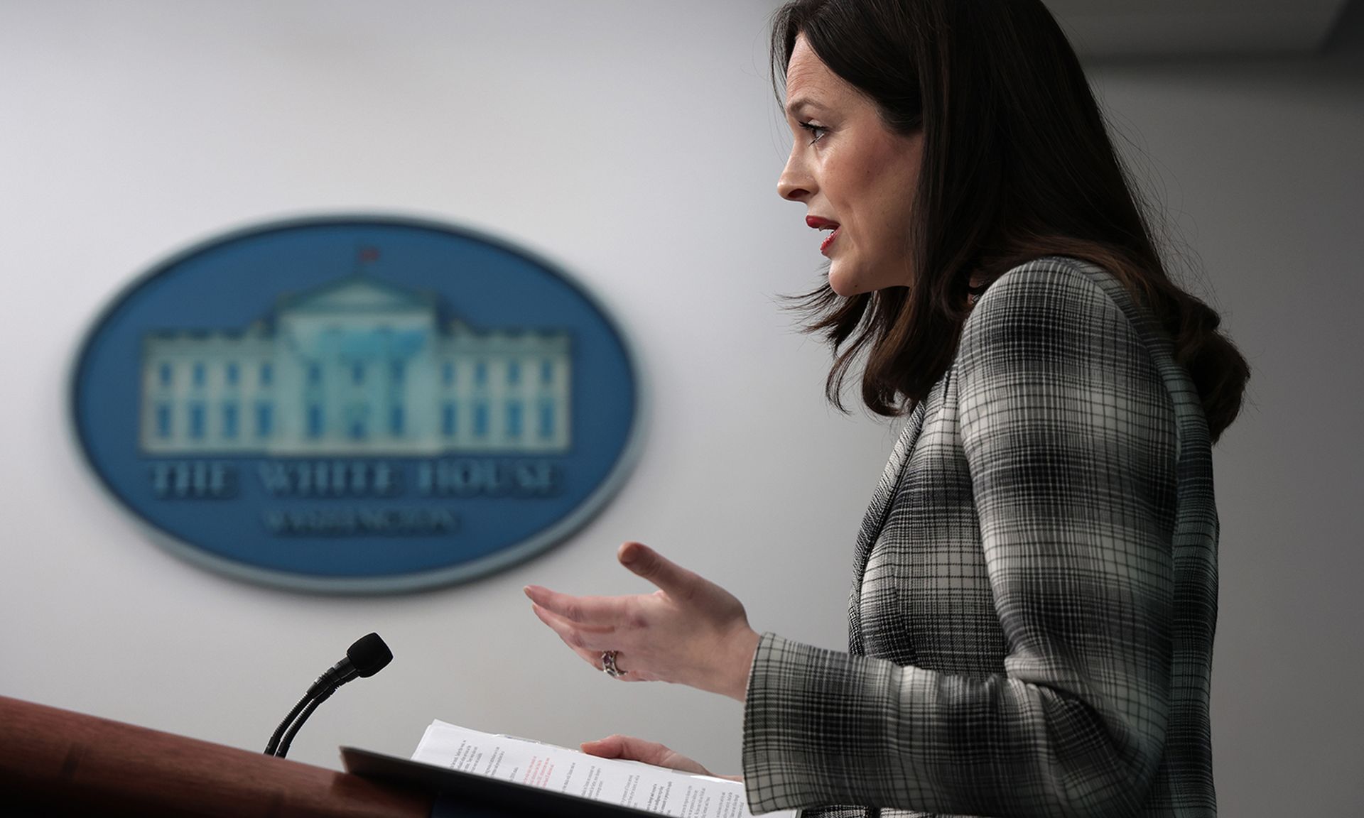 Deputy National Security Advisor for Cyber &#038; Emerging Tech Anne Neuberger speaks during a White House daily briefing on Feb. 18, 2022, in Washington. (Photo by Alex Wong/Getty Images)