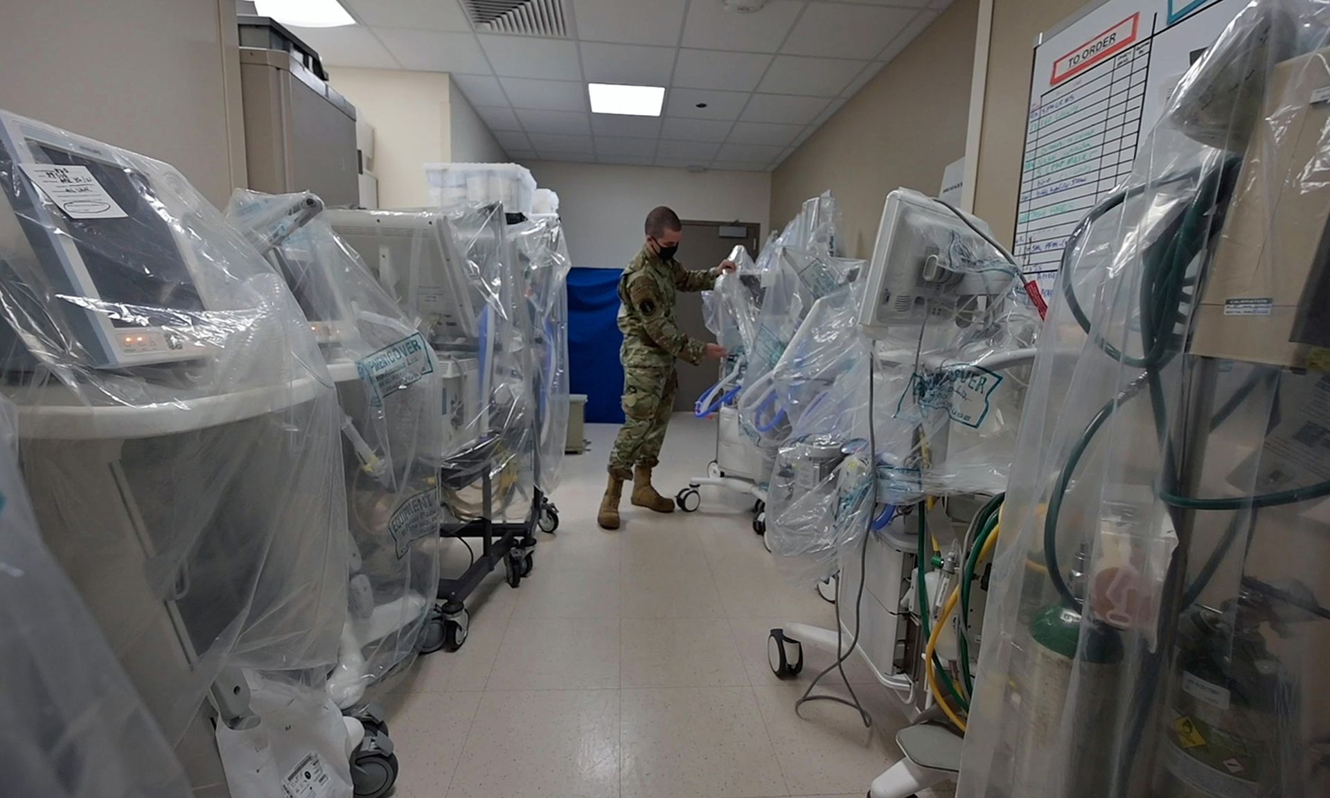 The Biden administration&#8217;s budget proposal includes improving the safety of medical devices. Pictured: A biomedical equipment technician stands in a room full of ventilators on May 17, 2021, at David Grant USAF Medical Center on Travis Air Force Base, Calif. (Nicholas Pilch/Air Force)