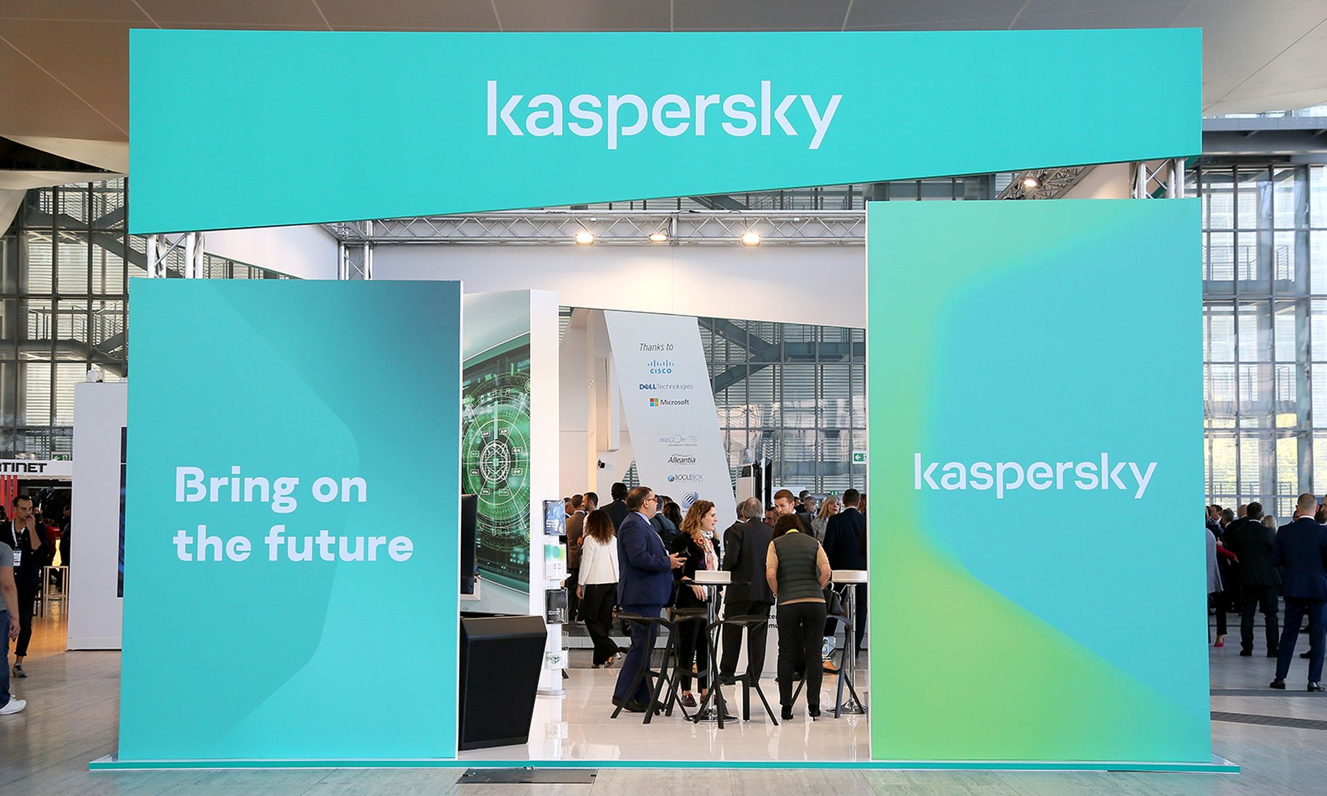The Kaspersky booth is seen during Cybertech Europe 2019 on Sept. 24, 2019, in Rome. (Photo by Ernesto S. Ruscio/Getty Images)