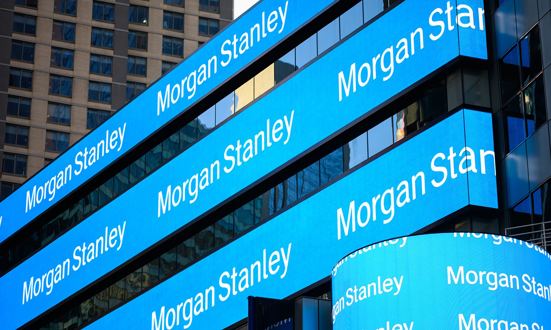 A view of the exterior of The Morgan Stanley Headquarters at 1585 Broadway in Times Square in New York City in July 2021. (Photo by Michael Lawrence/Getty Images for Morgan Stanley)