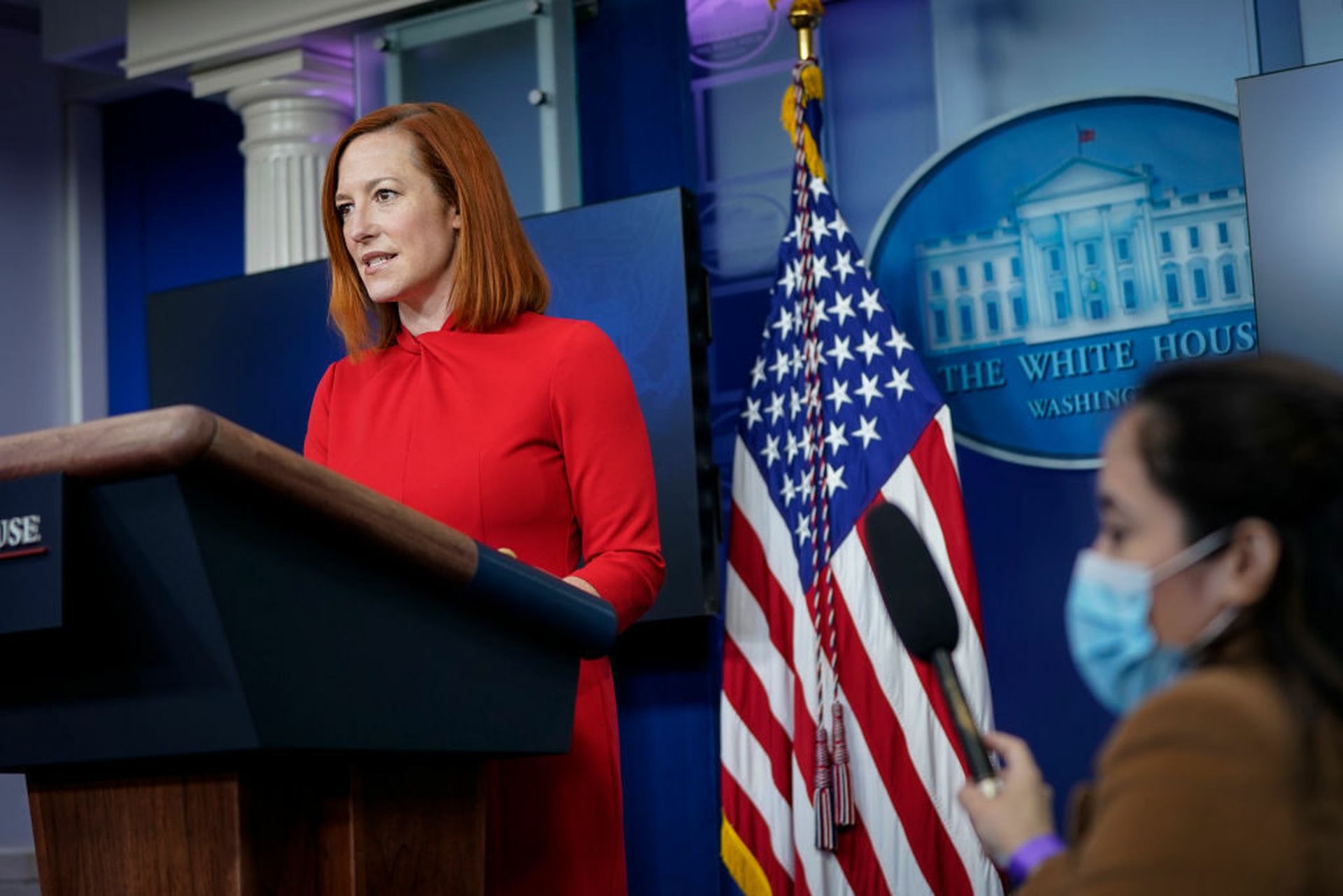 White House Press Secretary Jen Psaki speaks during the daily press briefing at the White House on February 17, 2021 in Washington, DC. The Biden administration awarded an additional $6 million in Technology Modernization Funding to the Selective Service System for security upgrades to its draft registration system. (Photo by Drew Angerer/Getty Ima...