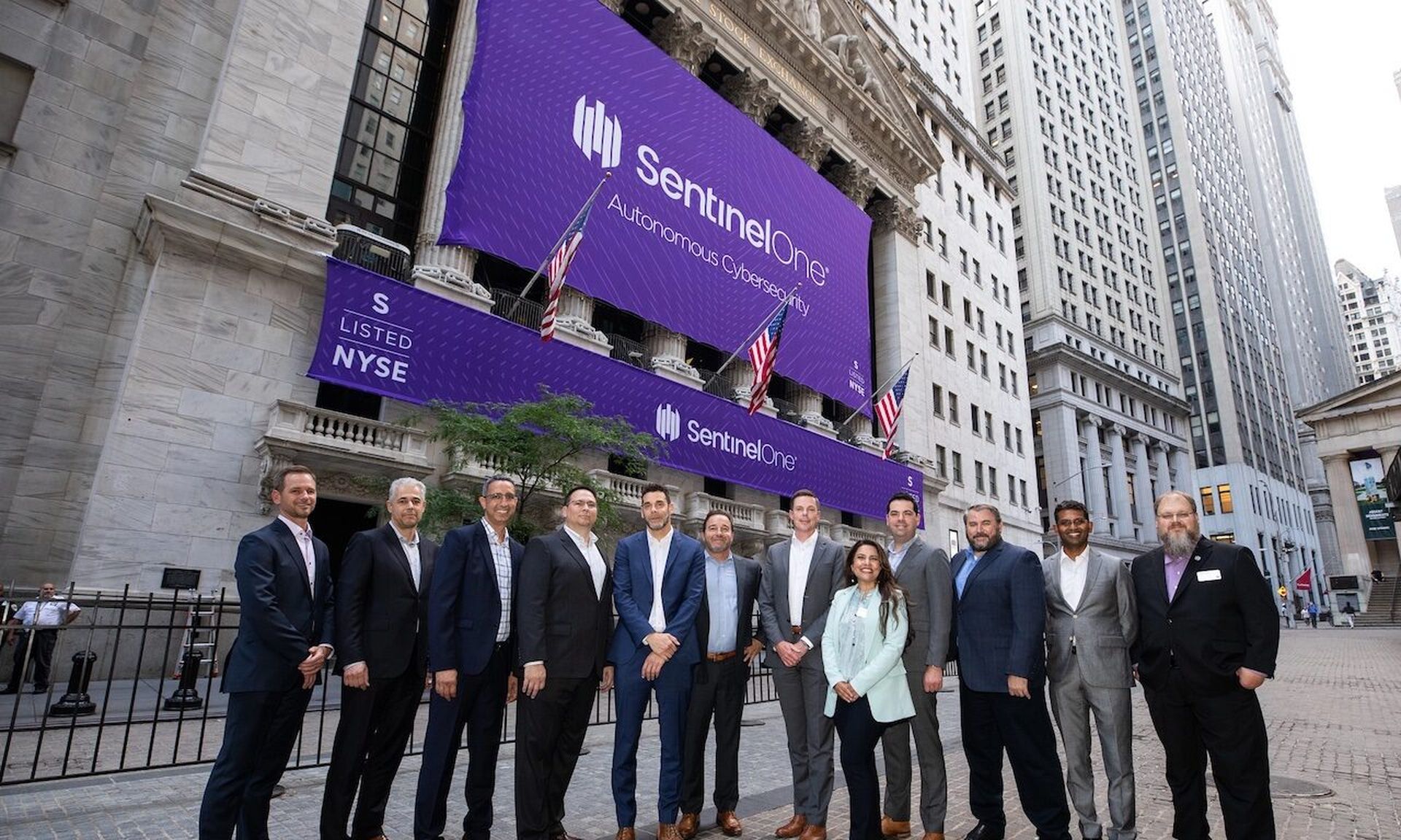 SentinelOne’s executive team celebrates the company’s IPO last June. SentinelOne bought Attivo Networks today for $616.5 million. (Credit: SentinelOne)