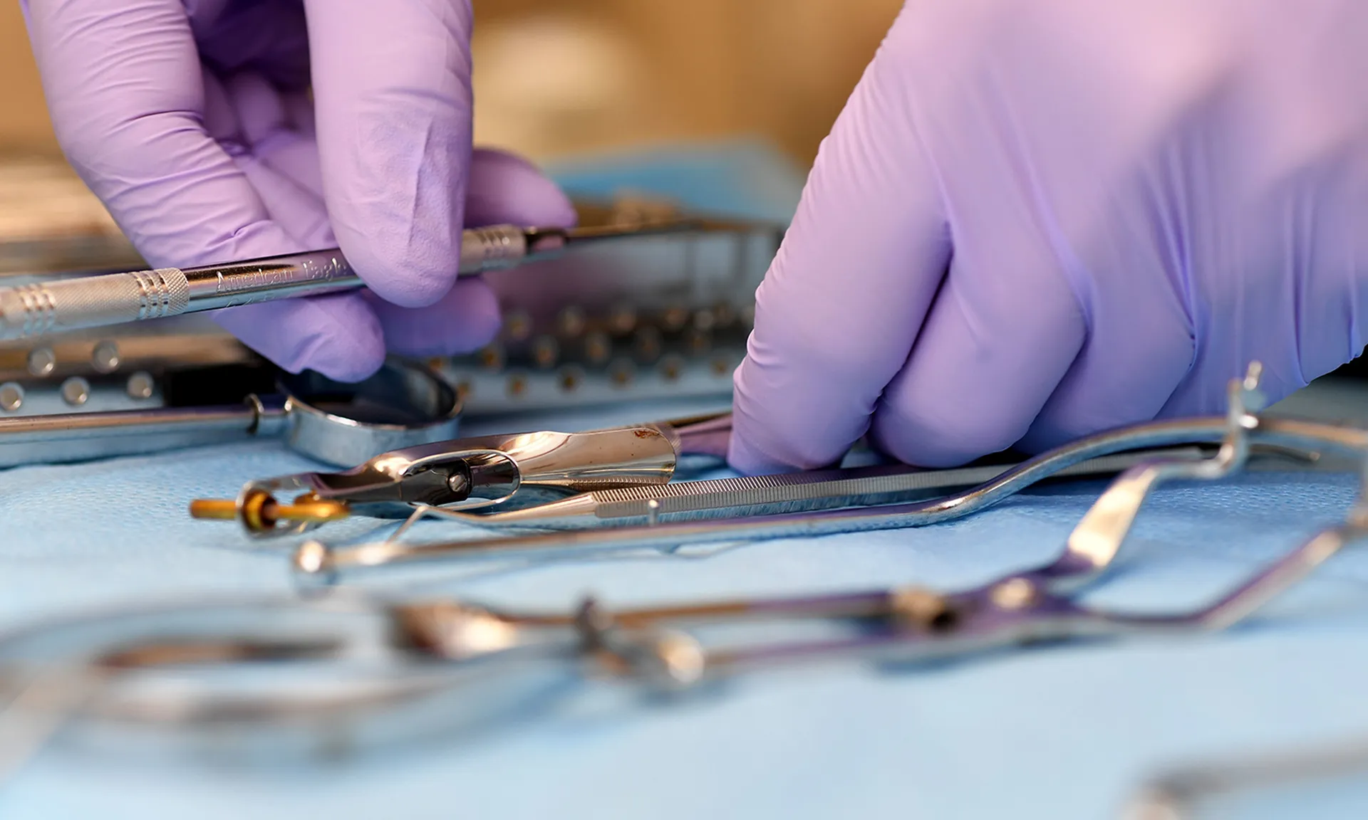 An Air Force dental lays out an array of dental instruments used in routine check-ups and procedures Sept. 7, 2017, at the medical treatment facility on Grand Forks Air Force Base, N.D. (Airman 1st Class Elora J. Martinez/Air Force)