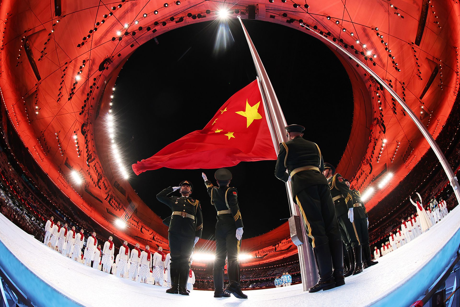 Symantec reported observing a Chinese state-backed APT group attacking governments and NGOs. Pictured: The Chinese flag is raised inside a stadium during the opening ceremony of the Beijing 2022 Winter Paralympics at the Beijing National Stadium on March 4, 2022, in Beijing. (Photo by Lintao Zhang/Getty Images)