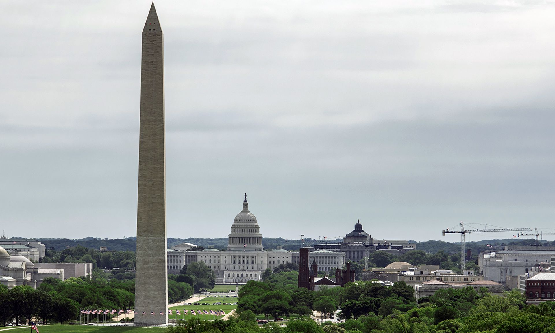 An aerial view of the Washington Monument and U.S. Capitol in Washington on May 12, 2021. (Air Force Staff Sgt. Brittany A. Chase/DoD)