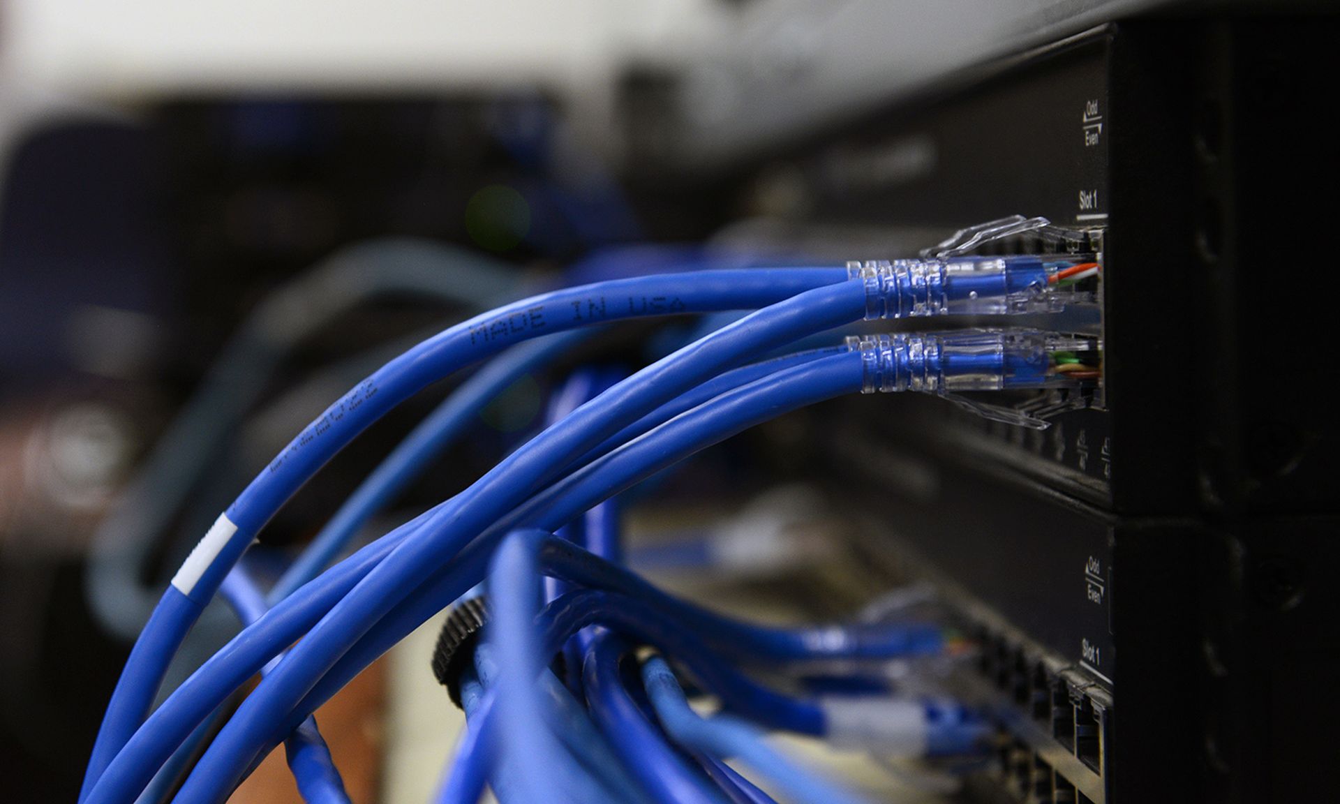 Computers are plugged into a server at Joint Base Elmendorf-Richardson, Alaska, Nov. 20, 2017. (U.S. Air Force)