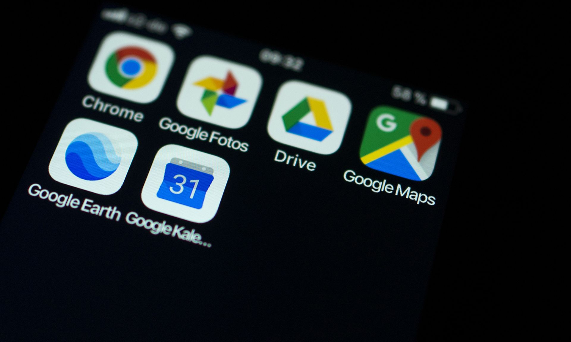 Several Google apps are displayed on a smartphone. (Photo by Carsten Koall/Getty Images)
