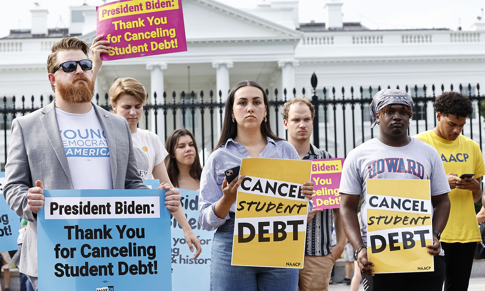 Student loan borrowers stage a rally in front of the White House.