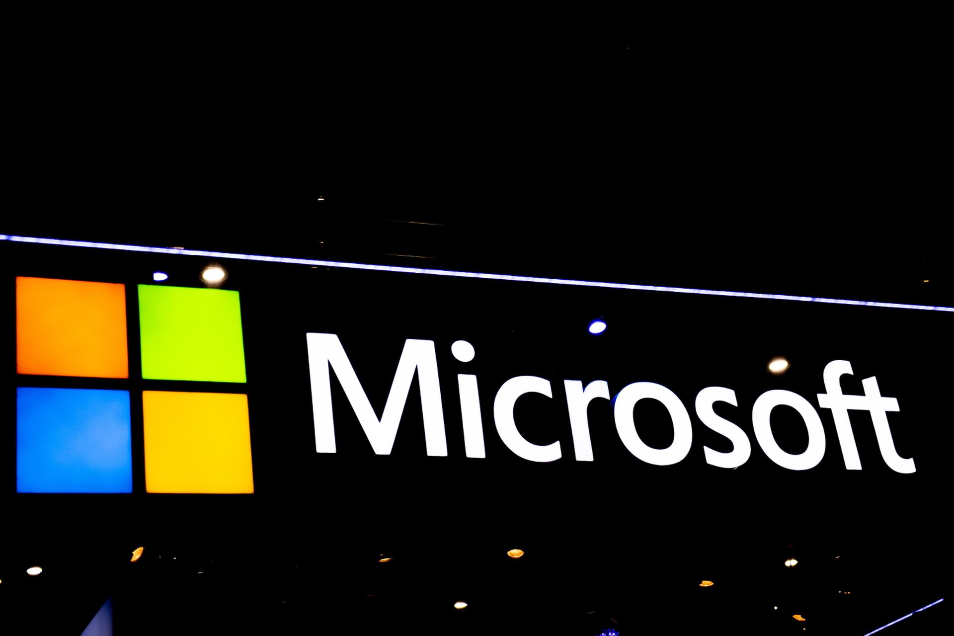 A Microsoft logo is seen outside a booth at GSMA Mobile World Congress on Feb. 28, 2022, in Barcelona, Spain. (Photo by David Ramos/Getty Images)