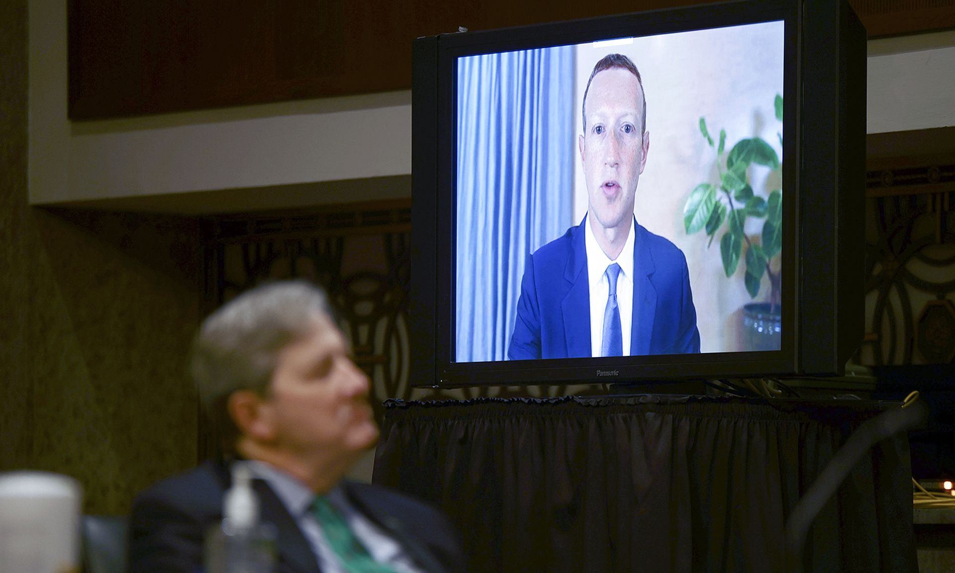 Mark Zuckerberg testifies remotely at a Senate hearing