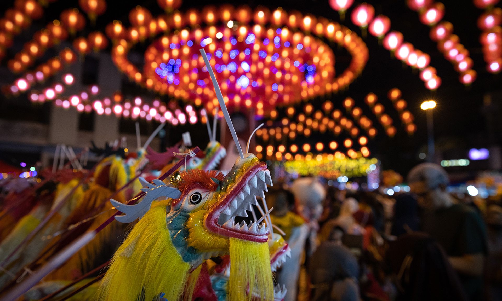 A toy Chinese dragon is seen at a festival