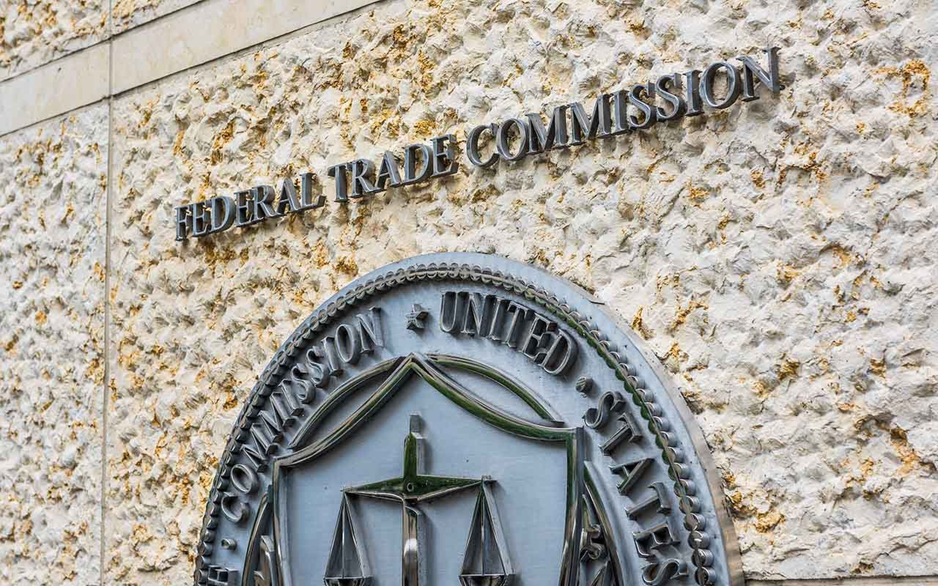 Federal Trade Commission seal, sign and logo is seen in Washington.