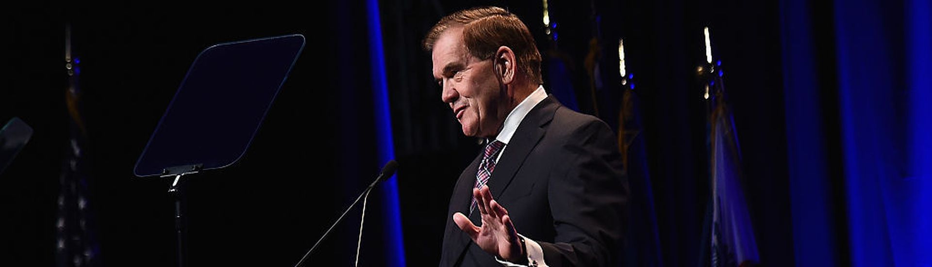 NEW YORK, NY &#8211; MAY 19:  Former Governor Tom Ridge speaks onstage during the Federal Enforcement Homeland Security Foundation 2016 Ridge Awards at Sheraton Times Square on May 19, 2016 in New York City.  (Photo by Ilya S. Savenok/Getty Images for FEHSF)