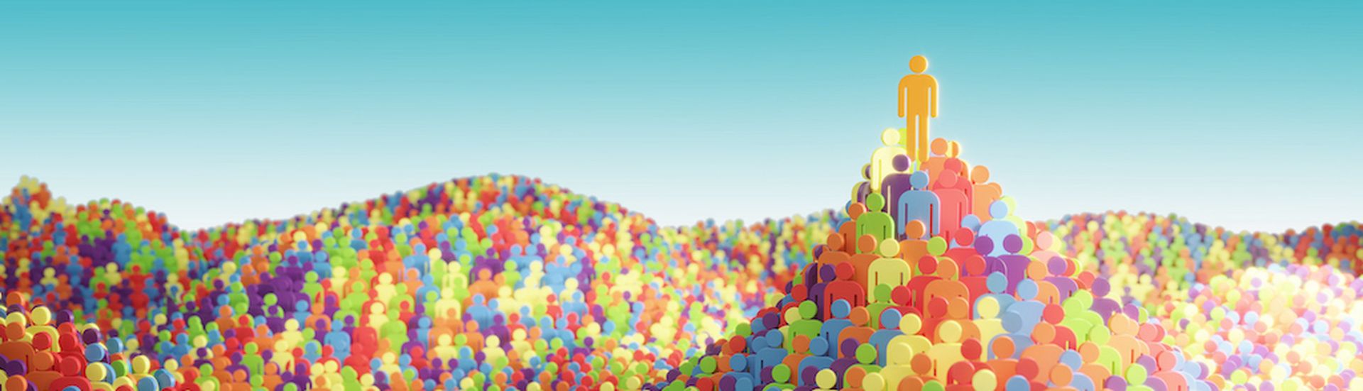 Multicolored people figures, symbolizing variation, equality, togetherness concept. (3d render)